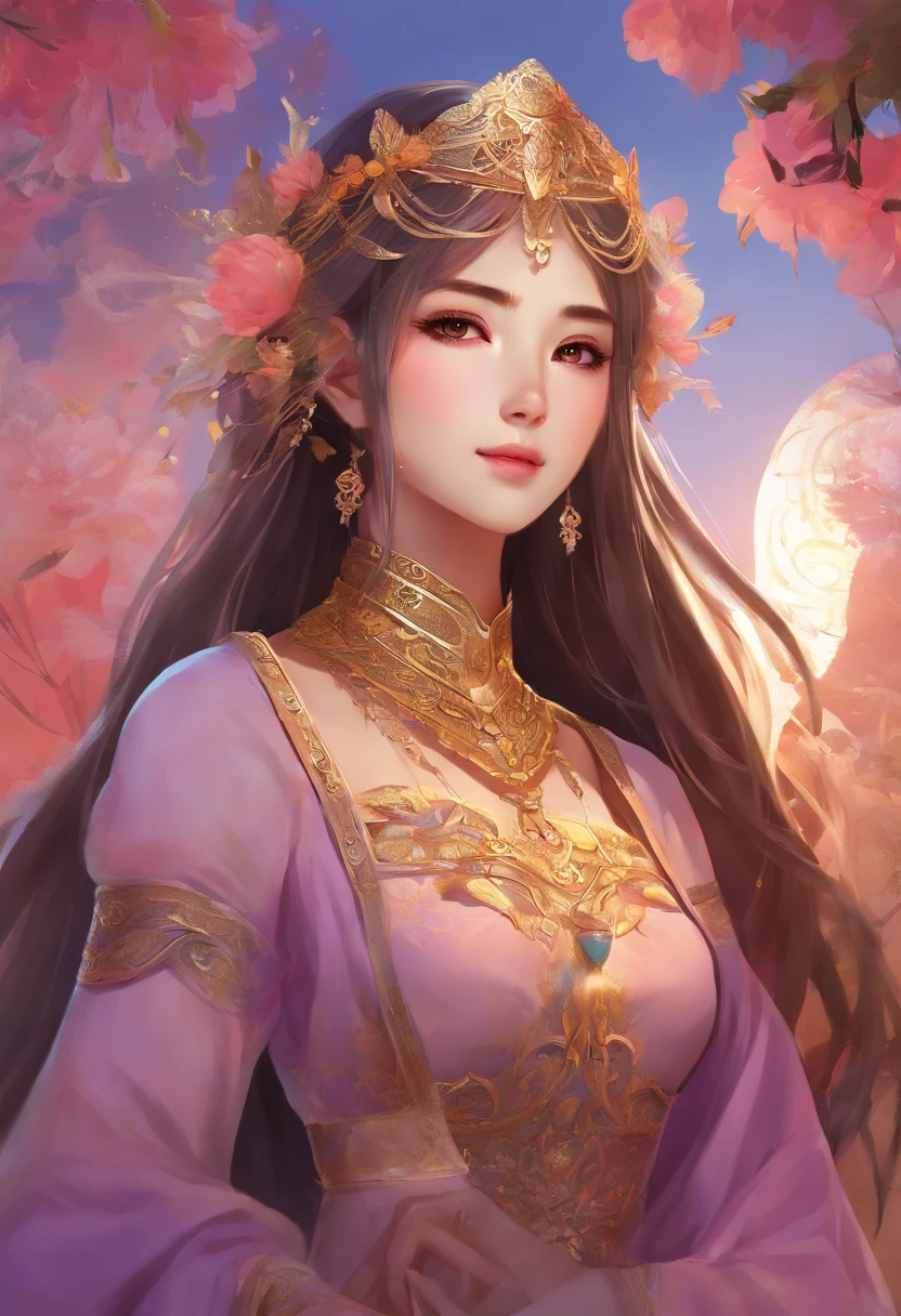 Painting of a woman in a pink and blue dress, Beautiful Fantasy Empress, ancient Chinese Princess, Beautiful character drawings, Chinese Princess, palace ， Girl in Han Dress, Princess of an ancient Asian dynasty, Ancient Chinese Beauties, Inspired by Run In, Beautiful and attractive anime woman, ((Beautiful Fantasy Empress)), Beautiful renderings of the Tang Dynasty, Beautiful oriental woman, Empress of China, Highly detailed CG unit 8k wallpaper, masterpiece, High resolution, highest quality, highest quality real texture skin, Super Real, Digital Painting, Best image quality, 最High resolution, 8k, ((Highly detailed eyes and face, Beautiful eyes every detail)),