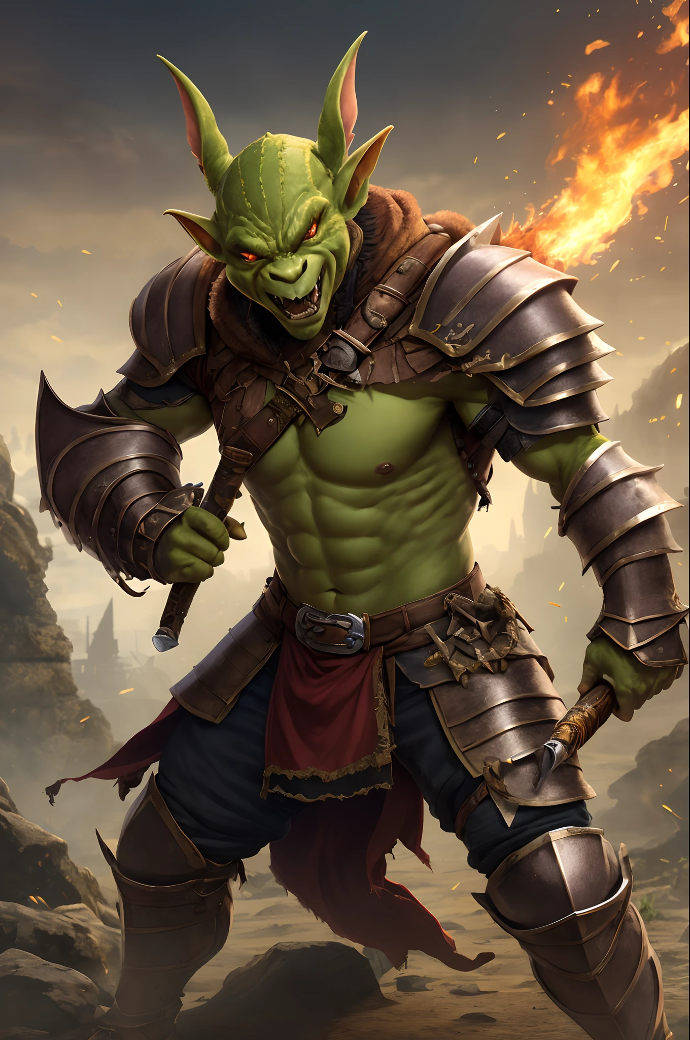 (full body), 8K,1 green-skinned orcnive, (realistic representation), super detailed fantasy characters, Humanoid Creatures, creature concept art