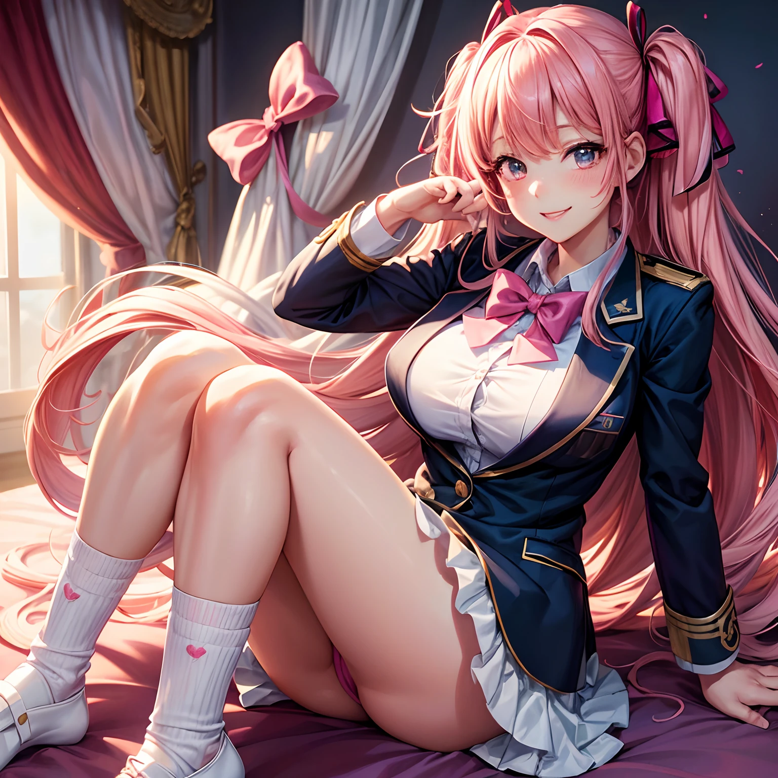 a beauty girl,Ribbon on uniform,Cute Blazer,A smile,girl,long,anime a girl,top-quality,Colossal tits,Pink hair,masterpiece,Excellent style,long,Erotic Cute,超A high resolution,beautiful a girl,Lovely girl,Loose socks,Perfect Beautiful Girl,HD image quality,8K,