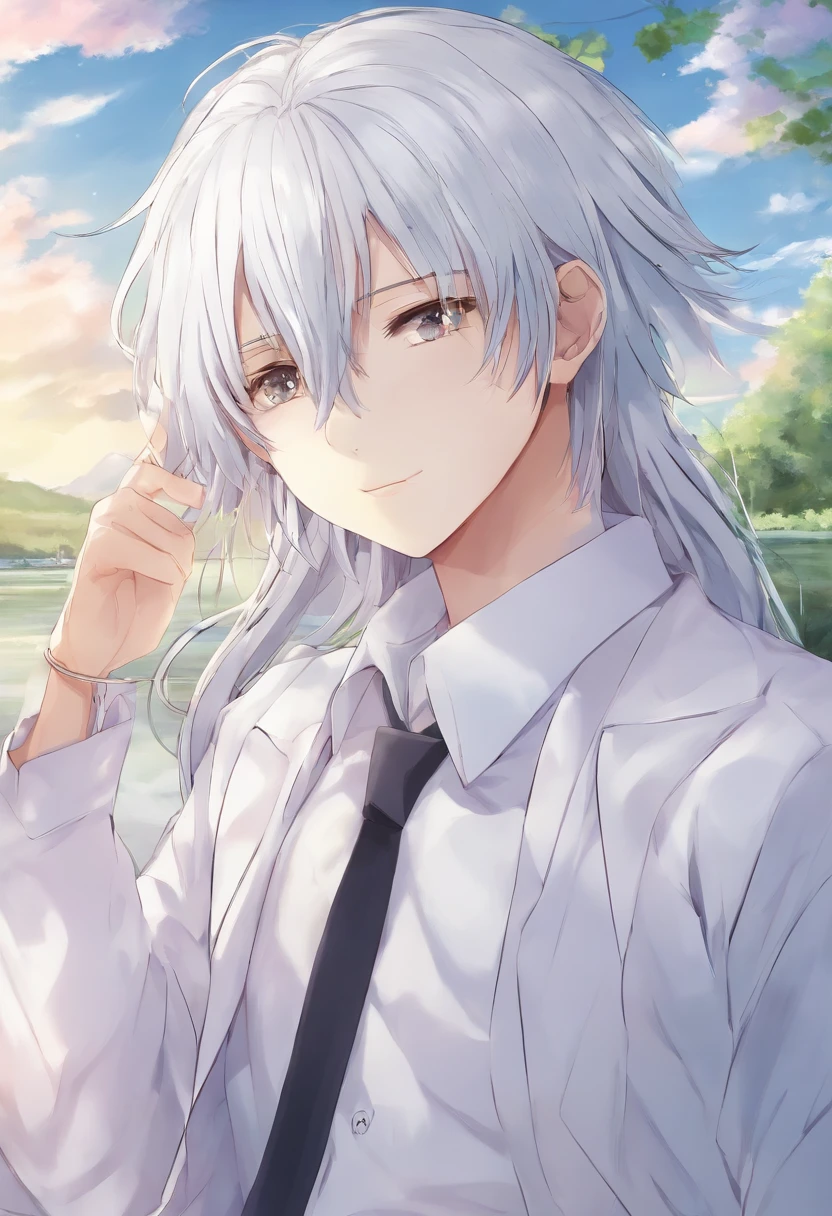 Horikiri Nagisa a long grayish white haired with his hair in cute twin tails flat chested beautiful boy who isn't entirely comfortable with modeling cute feminine clothes for his little sister but is okay with it despite feeling a bit emasculated, Masterpiece,Best quality,