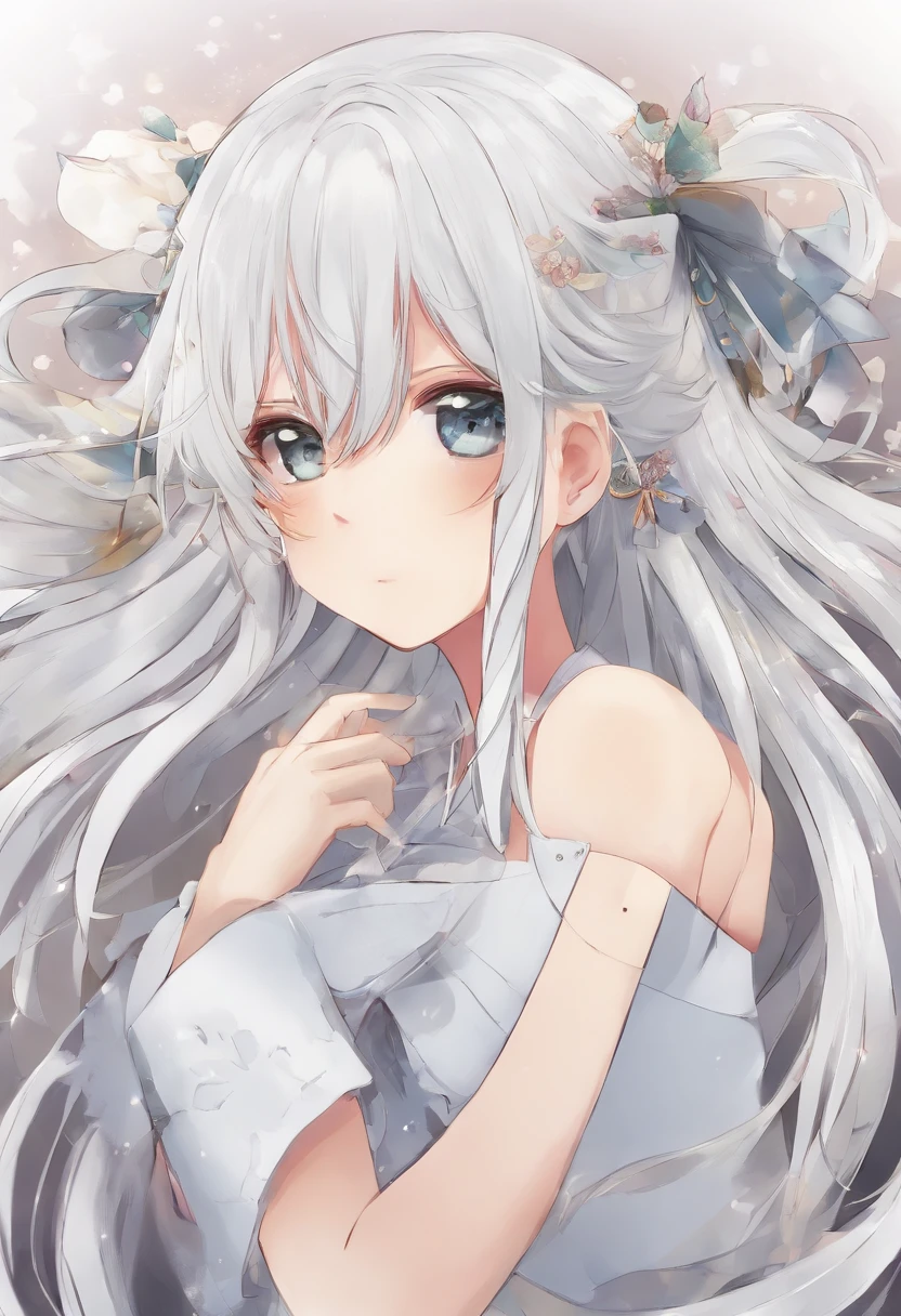 Horikiri Nagisa a long grayish white haired with his hair in cute twin tails flat chested beautiful boy who isn't entirely comfortable with modeling cute feminine clothes for his little sister but is okay with it despite feeling a bit emasculated, Masterpiece,Best quality,