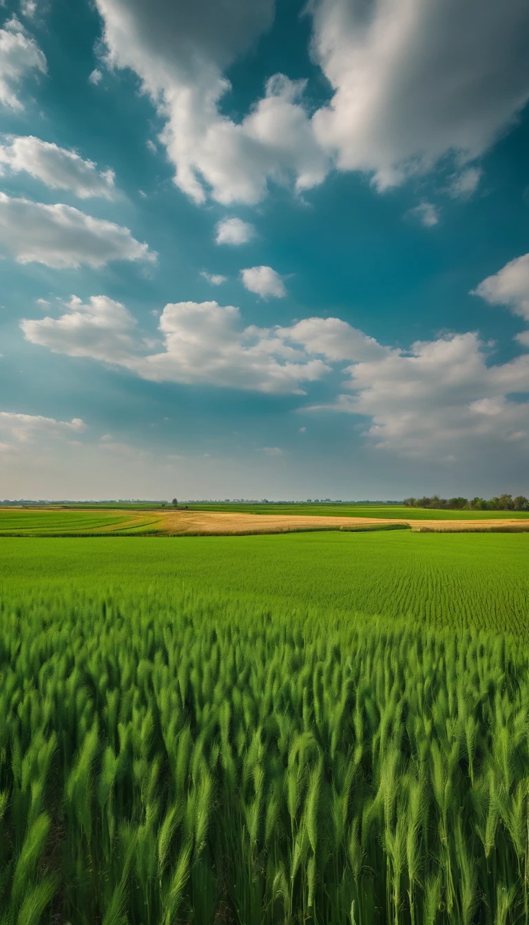 Green wheat fields,blue-sky,baiyun,The bird,Enter text:Luxurious