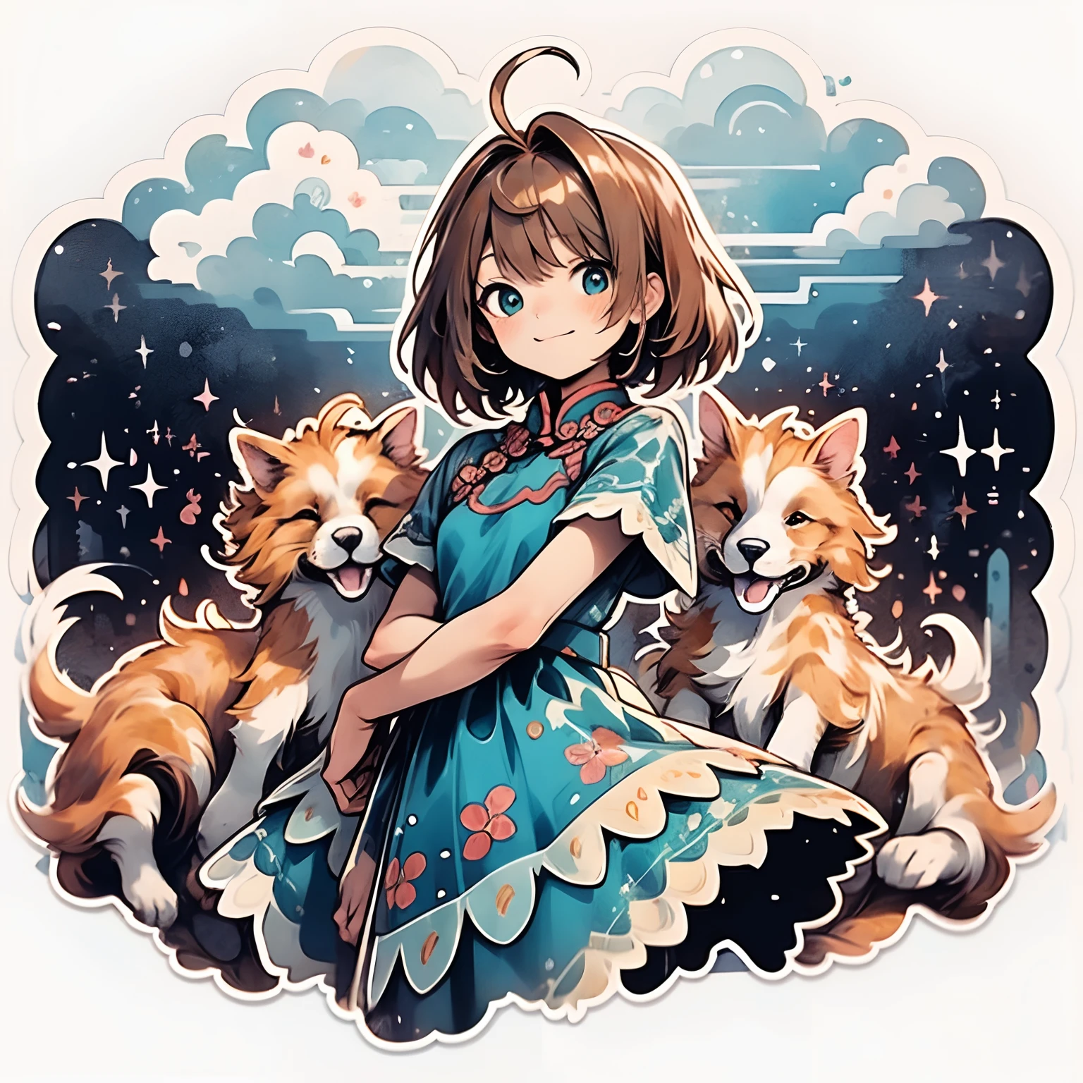 Knolling layout::2, cardcaptor sakura, Wearing a cheongsam with a blue and white porcelain pattern, Sky blue and white, high resolution