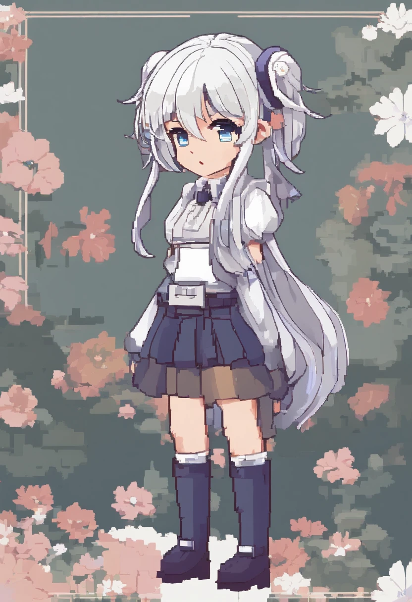 Horikiri Nagisa a long grayish white haired with his hair in cute twin tails flat chested beautiful boy who isn't entirely comfortable with modeling cute feminine clothes for his sister but is okay with it despite feeling a bit emasculated, Masterpiece,Best quality,