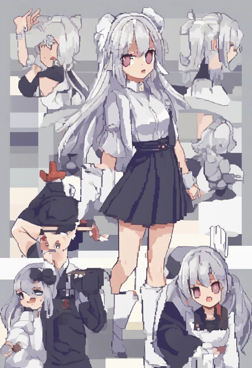 Horikiri Nagisa a long grayish white haired with his hair in cute twin tails flat chested beautiful boy who isn't entirely comfortable with modeling cute feminine clothes for his little sister but is okay with it despite feeling a bit emasculated, Masterpiece,Best quality,