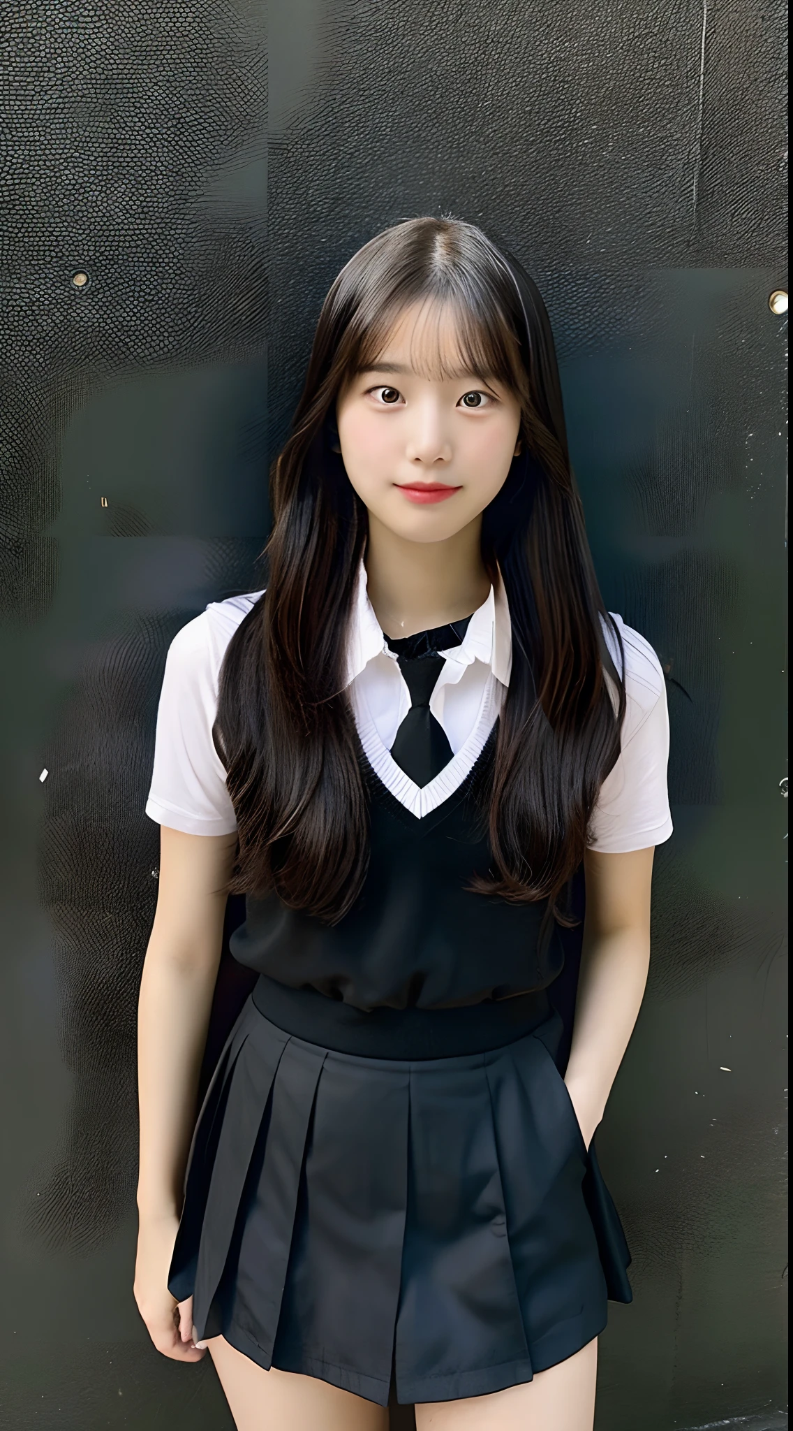 18-year-old high school girl in a black miniskirt(straight haired)