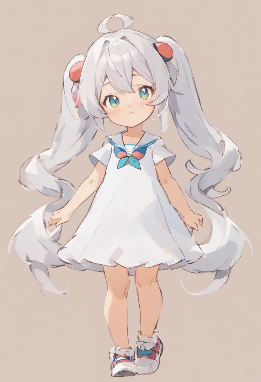 Horikiri Nagisa a long grayish white haired with his hair in cute twin tails flat chested beautiful boy who isn't entirely comfortable with modeling cute feminine clothes for his little sister but is okay with it despite feeling a bit emasculated, Masterpiece,Best quality,