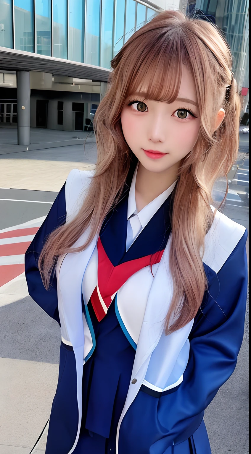 masterpiece, best quality, impressonism,1girl, solo,cyber suit school uniform,smile,blue sky,mecha school bag,future city,magnificent view,fling car,monorail,dynamic angle, dutch angle,portcity,in street,{{masterpiece}}, {{best quality}}, {{ultra-detailed}}, {{disheveled hair}},{extr covered cityemely detailed CG unity 8k wallpaper},{{{game character cg SSR}}}