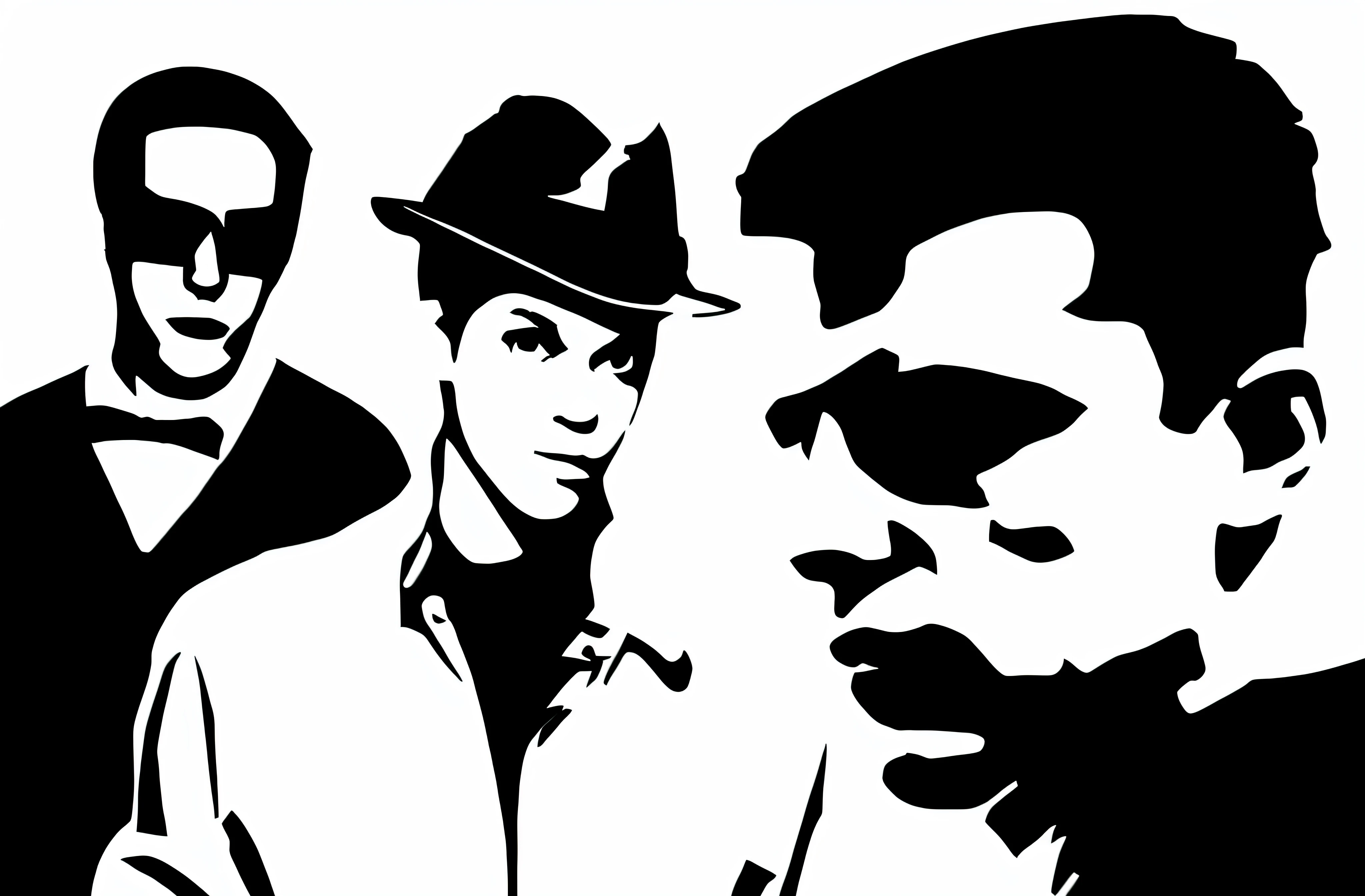 Black vinyl decal sticker, ((Terry Hall, Pauline Black, Suggs)) vector drawing, drawn in a noir style, vector style drawing, drawn in a neo - noir style, vector svg art, high contrast illustration, hd vector art, vector artwork