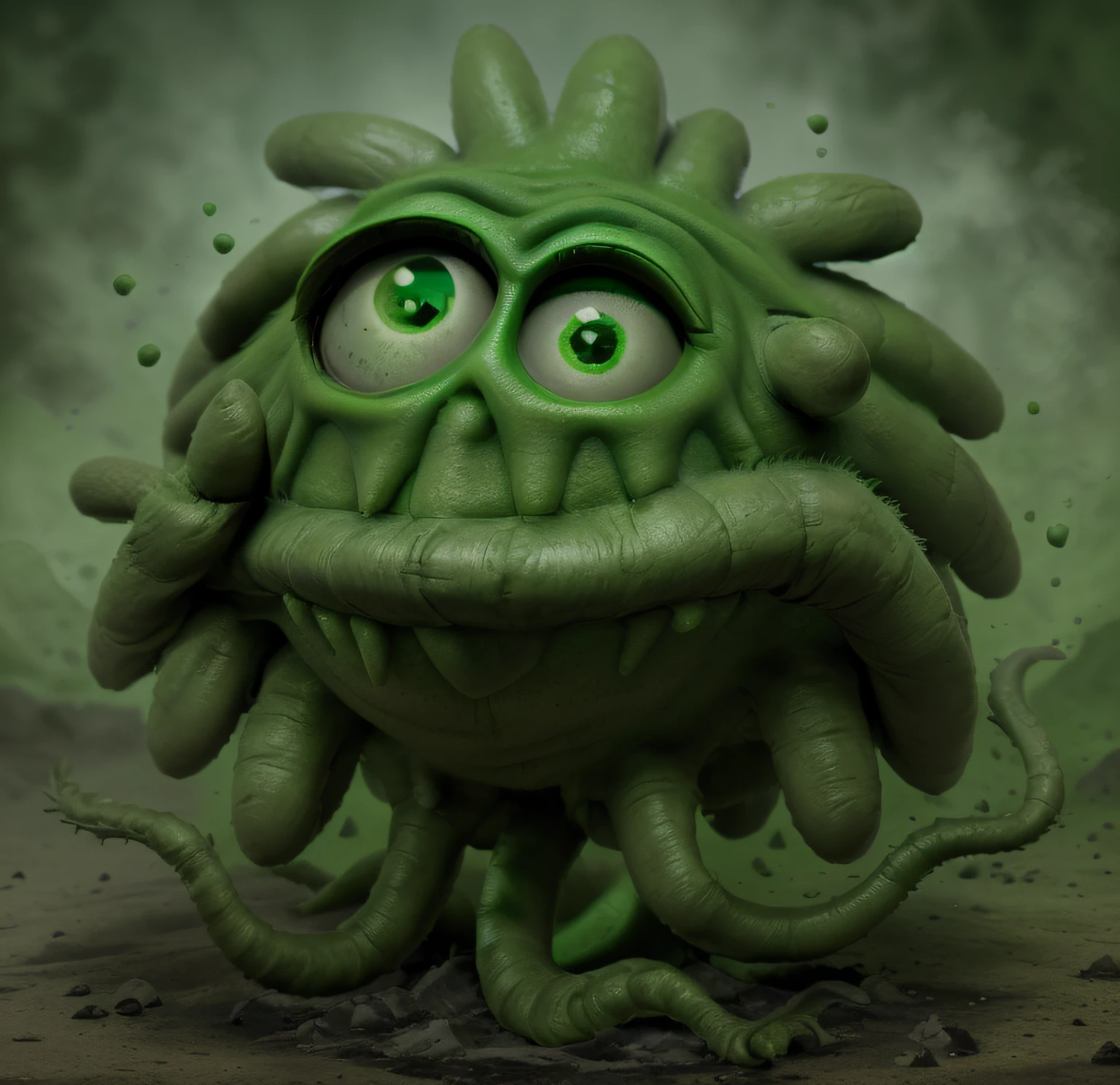 monster germ, green color, dusty background