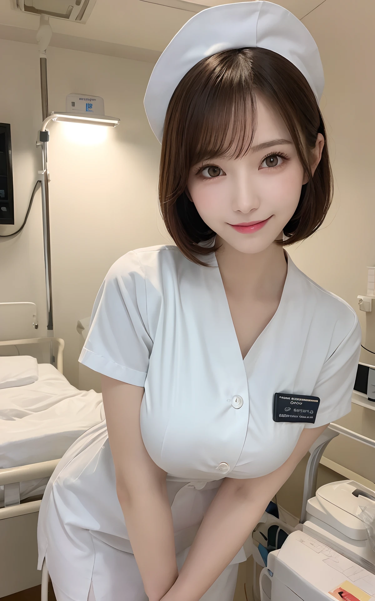 Lying on a hospital bed，Pure white nurse uniform，eye closeds，huge tit，Very excited，Suffocating，Can't breathe，climaxing，climaxing，It's almost gone，To go，Blushlush，Trembling，Can't hold back，Charley horse，Uncomfortable