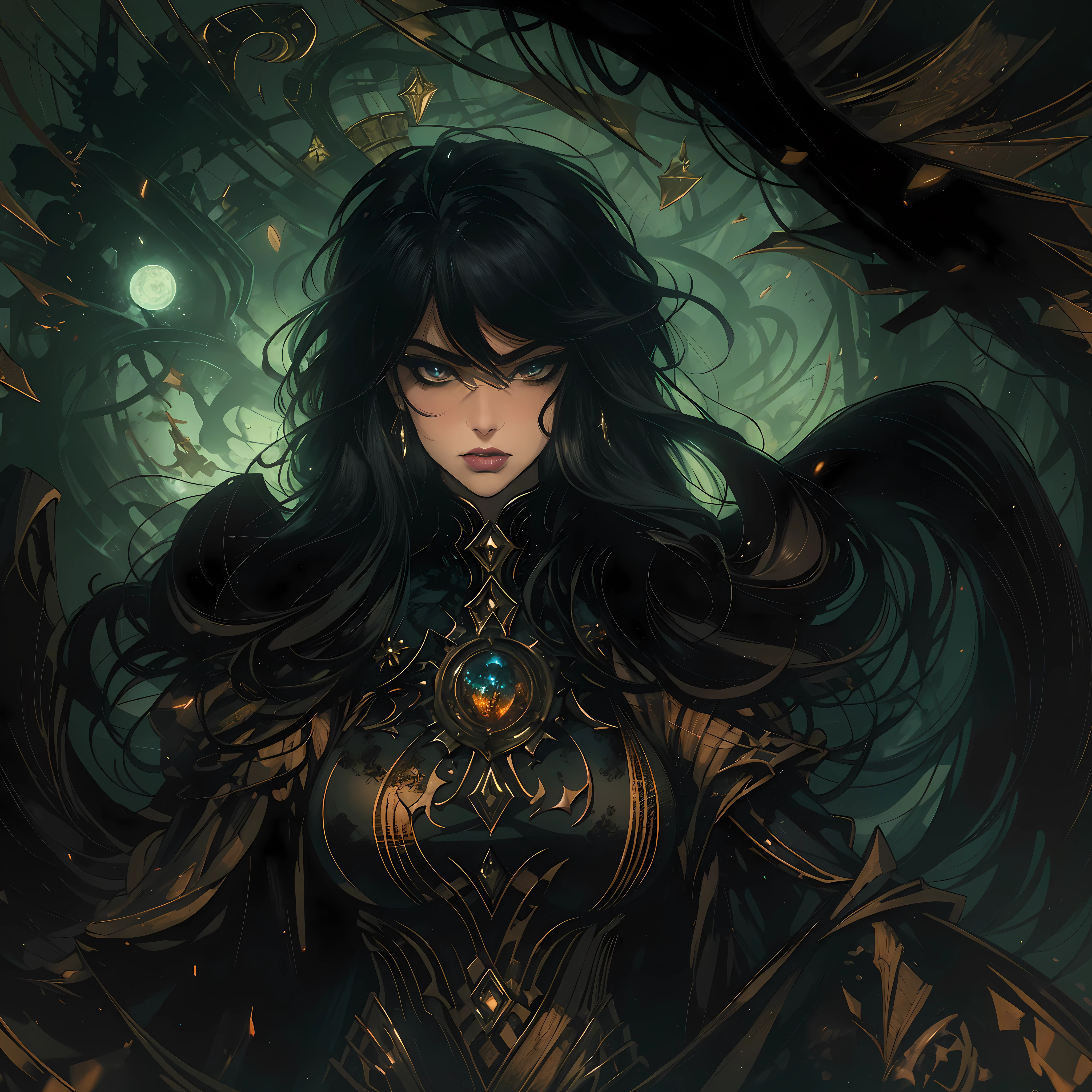 (1980s anime), [(seductive allure, captivating presence:1.3) ::6], (close-up:1.2), (masterwork:1.5), BREAK (sultry face:1.4), (1female, enchanting being:1.4), midnight black skin, piercing crimson eyes, flowing obsidian hair, alluring gaze, [flowing gown: dark wings:0.40], BREAK mystical realm, smoldering atmosphere, deep, passionate hues, bewitching glow, mysterious, entrancing