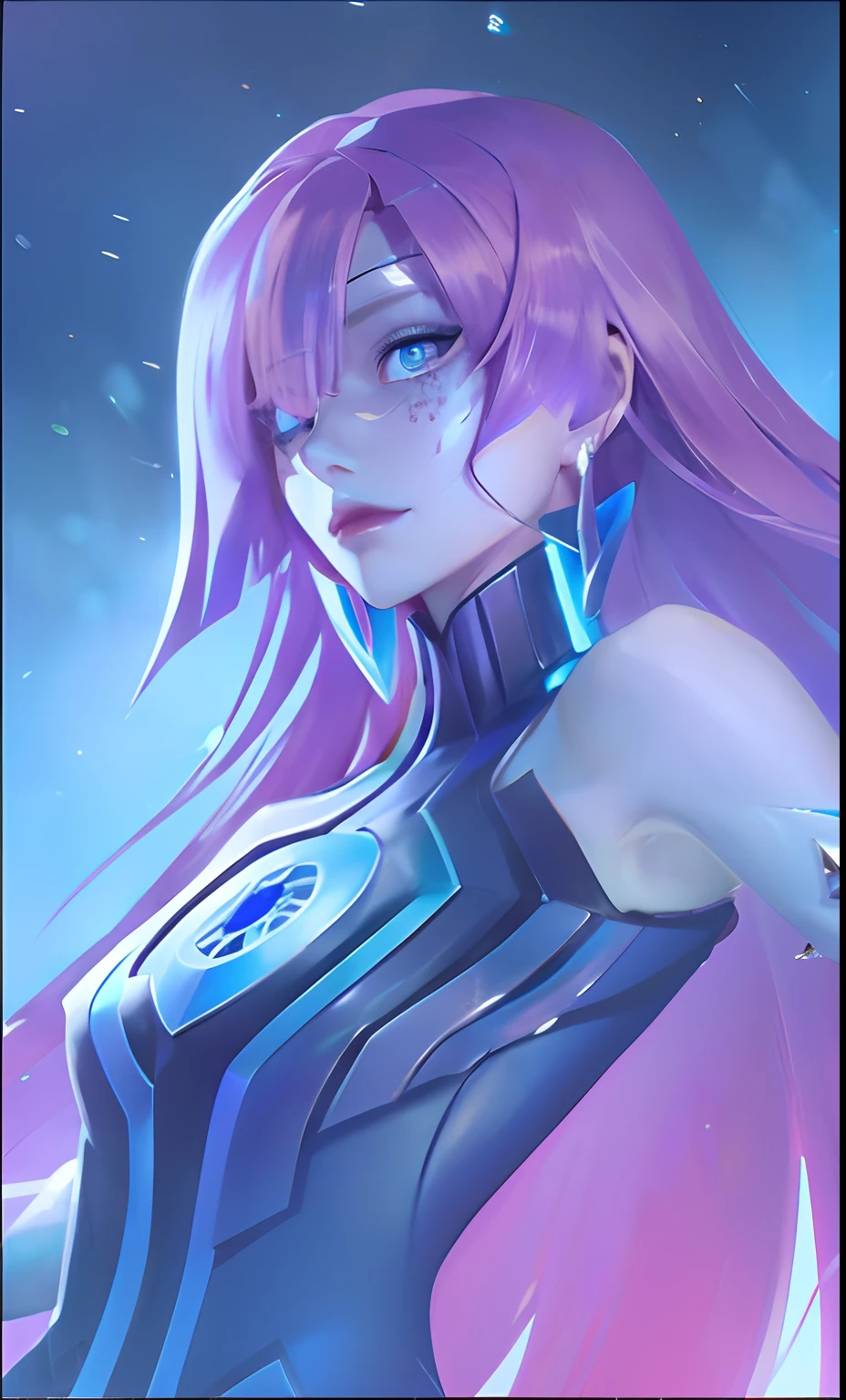 1 girl, blue eyes, long hair, purple hair, realistic,