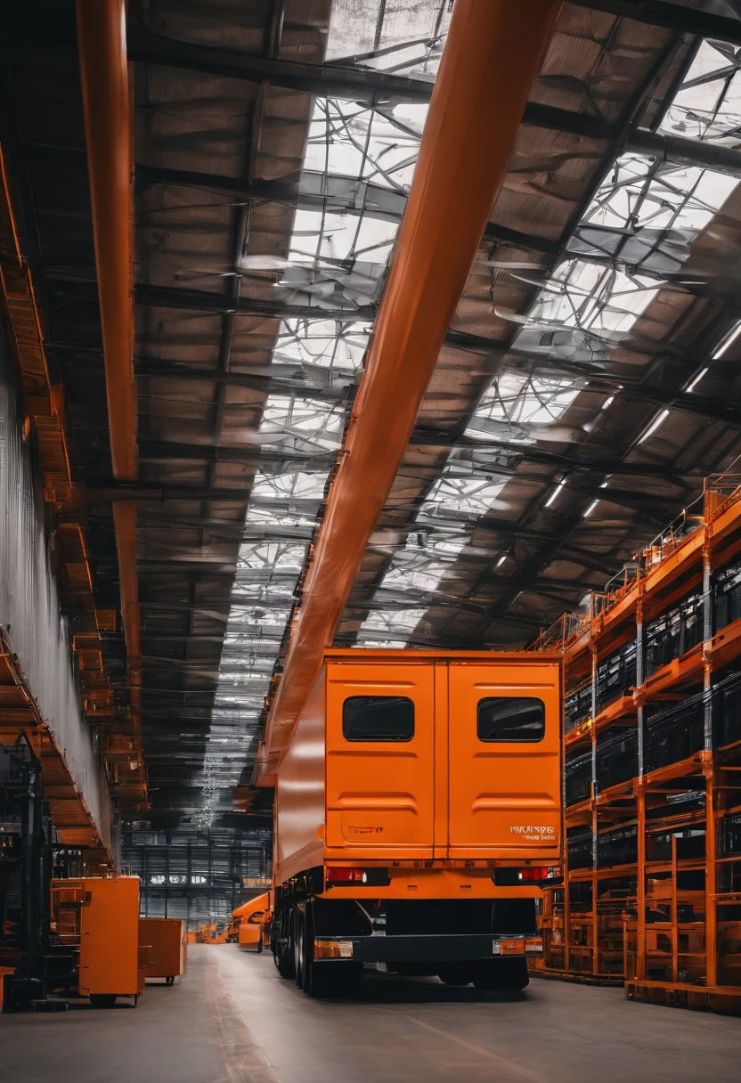 Trucks deliver goods in factories,Plant,orange tint,logistics,carriage