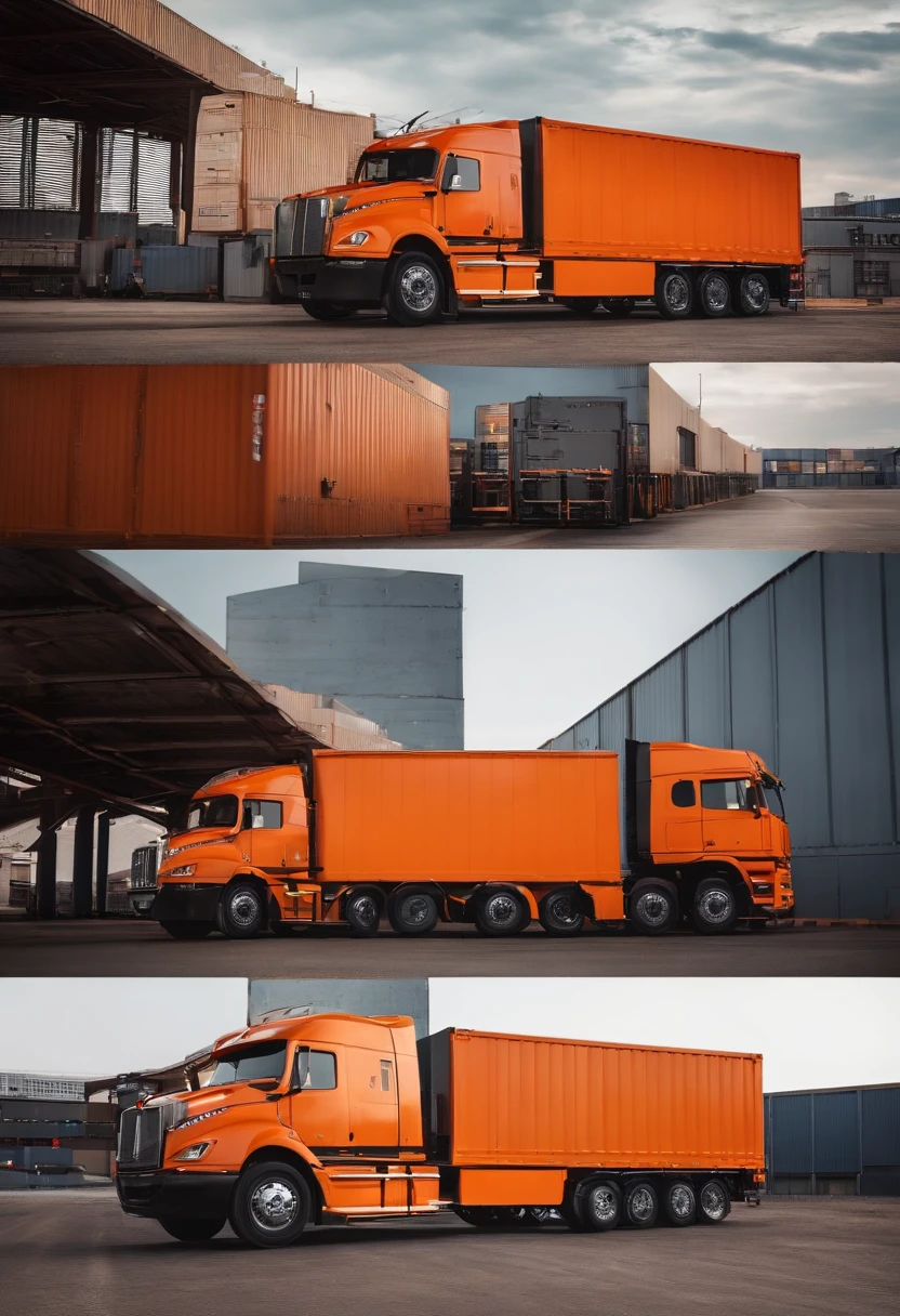 Trucks deliver goods in factories,Plant,orange tint,logistics,carriage