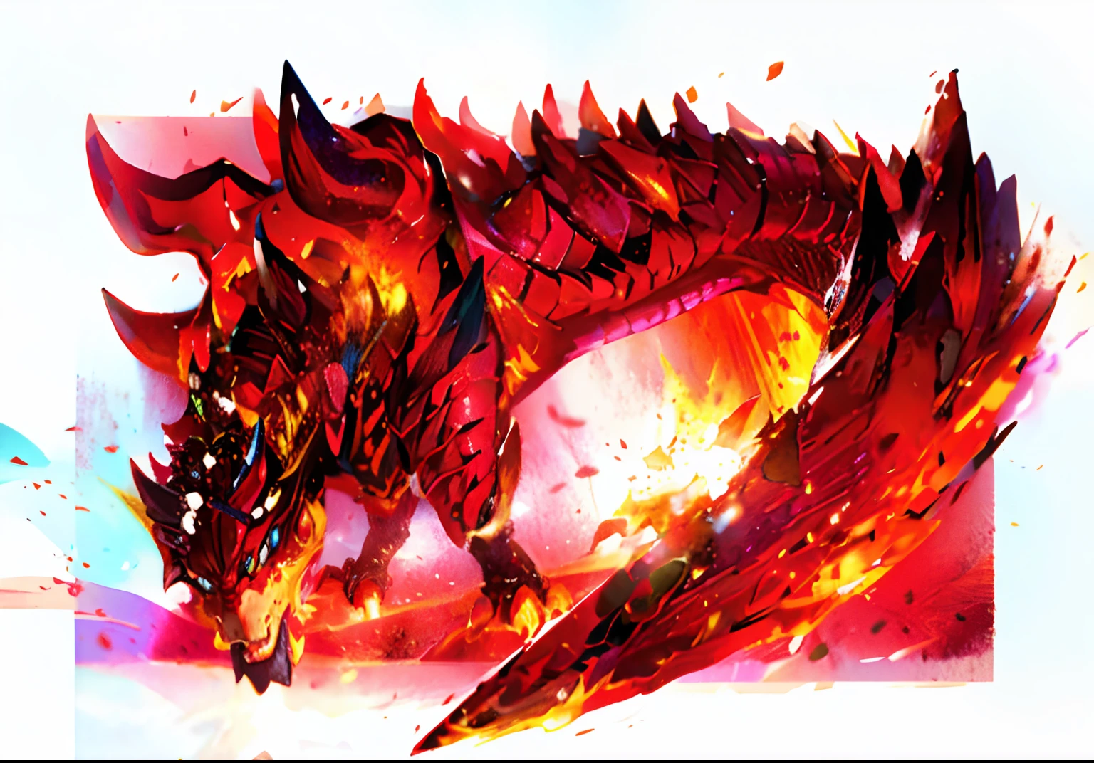 There's a Dragon with a fiery tail and a fireball, Monstruo cazaDor monstruo, como un cazaDor De monstruos ruDo, Colossal dragon in the background, fire dragon, D&d commision art dragon, Arte oficial De alto Detalle, colossal dragon as background, Tarragon Vore Arte, epic full color illustration, Fire-breathing dragon, Arte Oficial, CazaDor De monstruos, full body dragon concept
