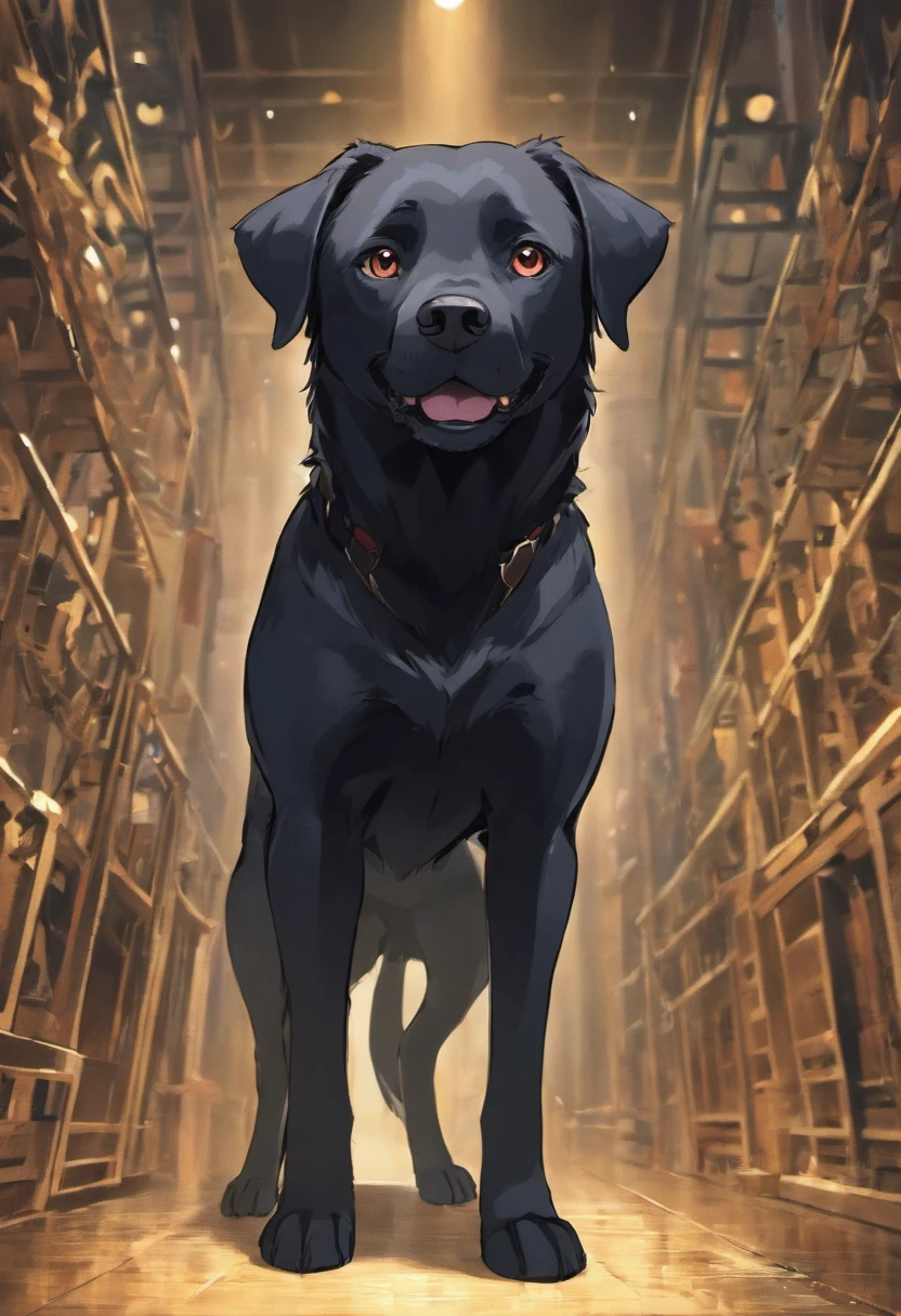 A big black dog，Pure black Labrador，