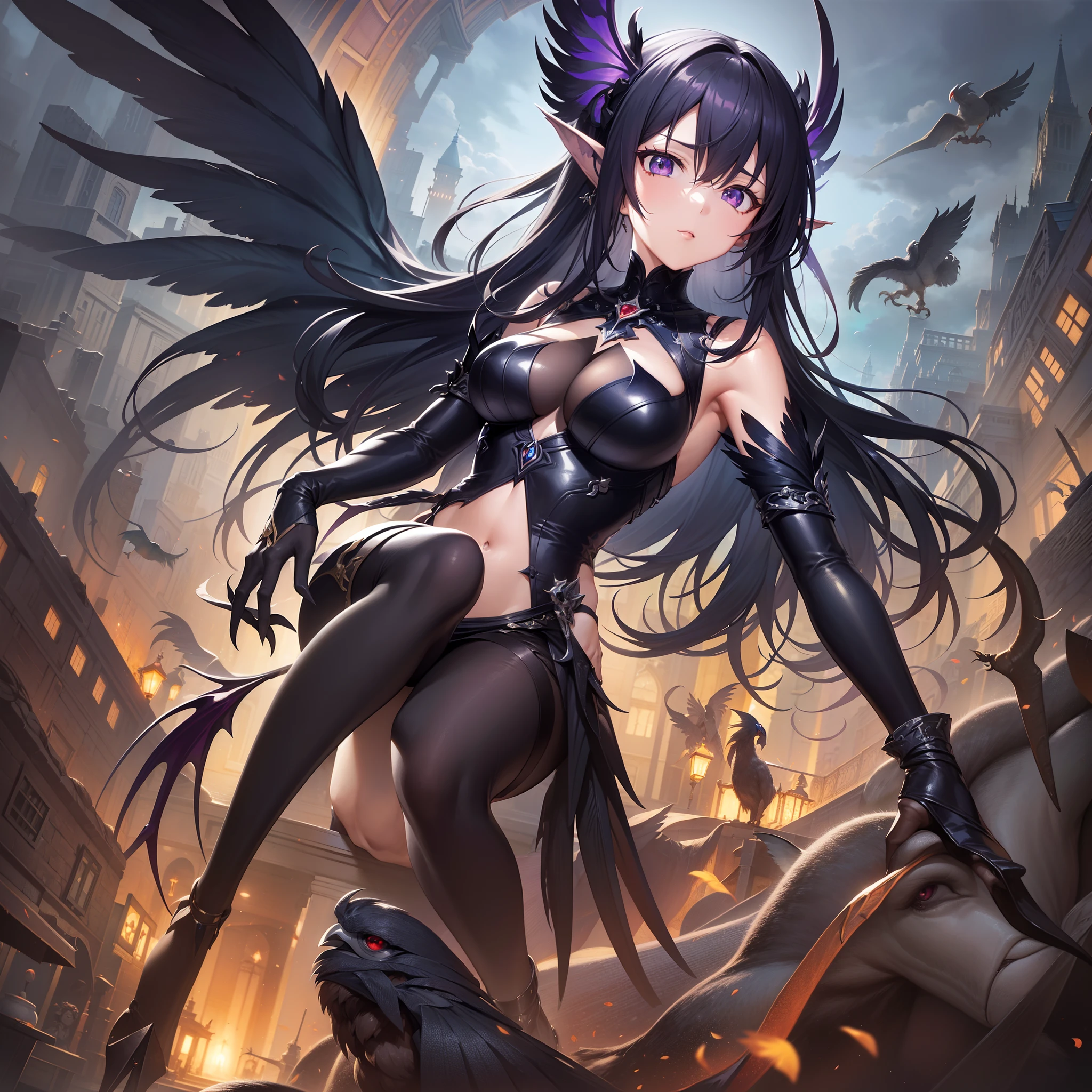 ((Finest quality)),(超A high resolution),(ultra-detailliert),((Best Anime)),sharpnes,vivid:1.1,Dark fantasy art with astounding depictions, (harpy:1.5)