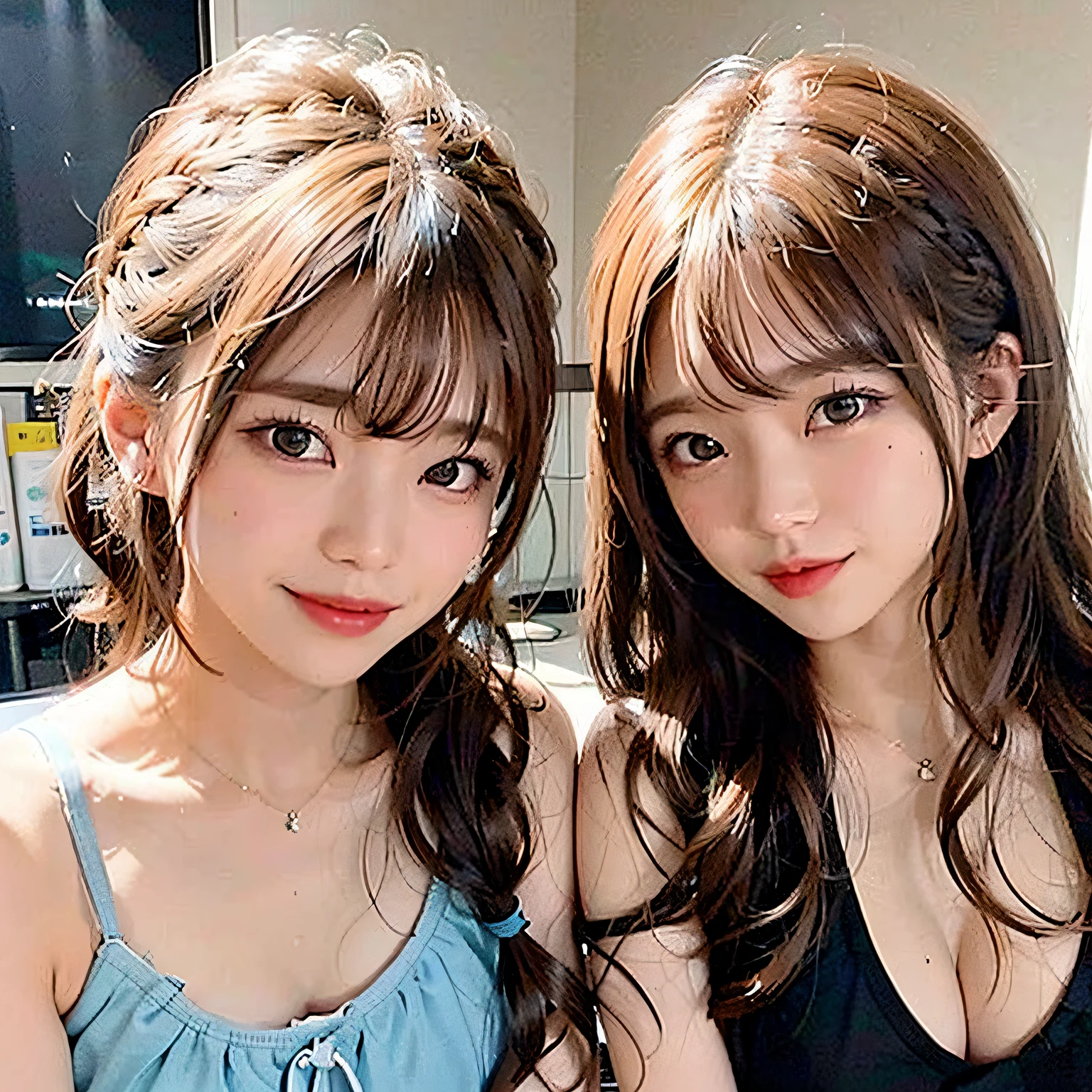 Braided twin-tailed hairstyles, 2 girls in、