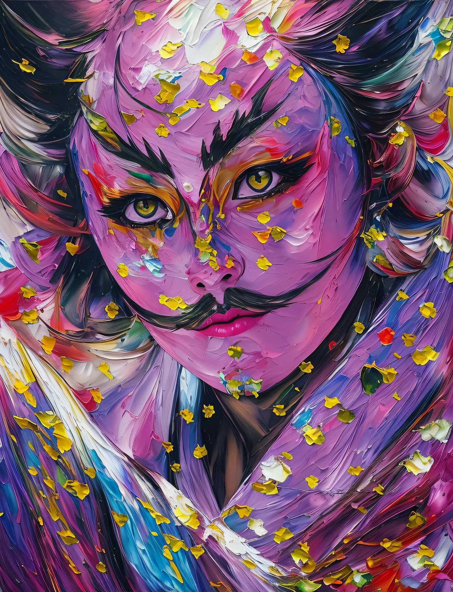 The face of a kabuki actor、tre anatomically correct、flawless、Emerge from colorful liquid oil paint、Top quality from swirling paint、Irridescent color、In the style of Andrew Atroshenko、Brilliant and magical diamond sparkle with light、Magic、Ethereal、8K UHD、Digital SLR、Soft lighting、hightquality、film grains、FujifilmXT3