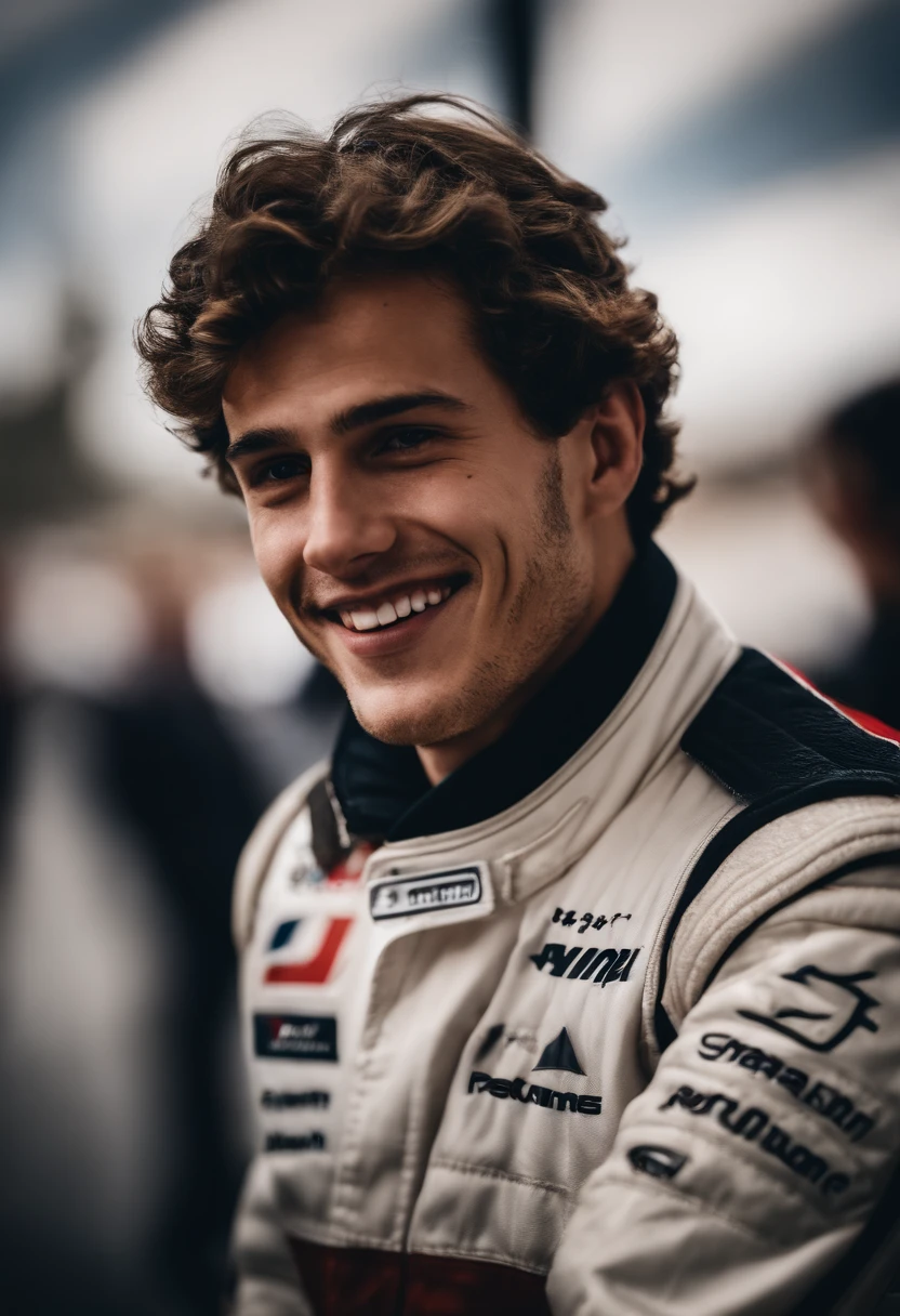 Homme Pilote de Formule 1, Francais, 20 ans, motivant, Souriant pour la photo