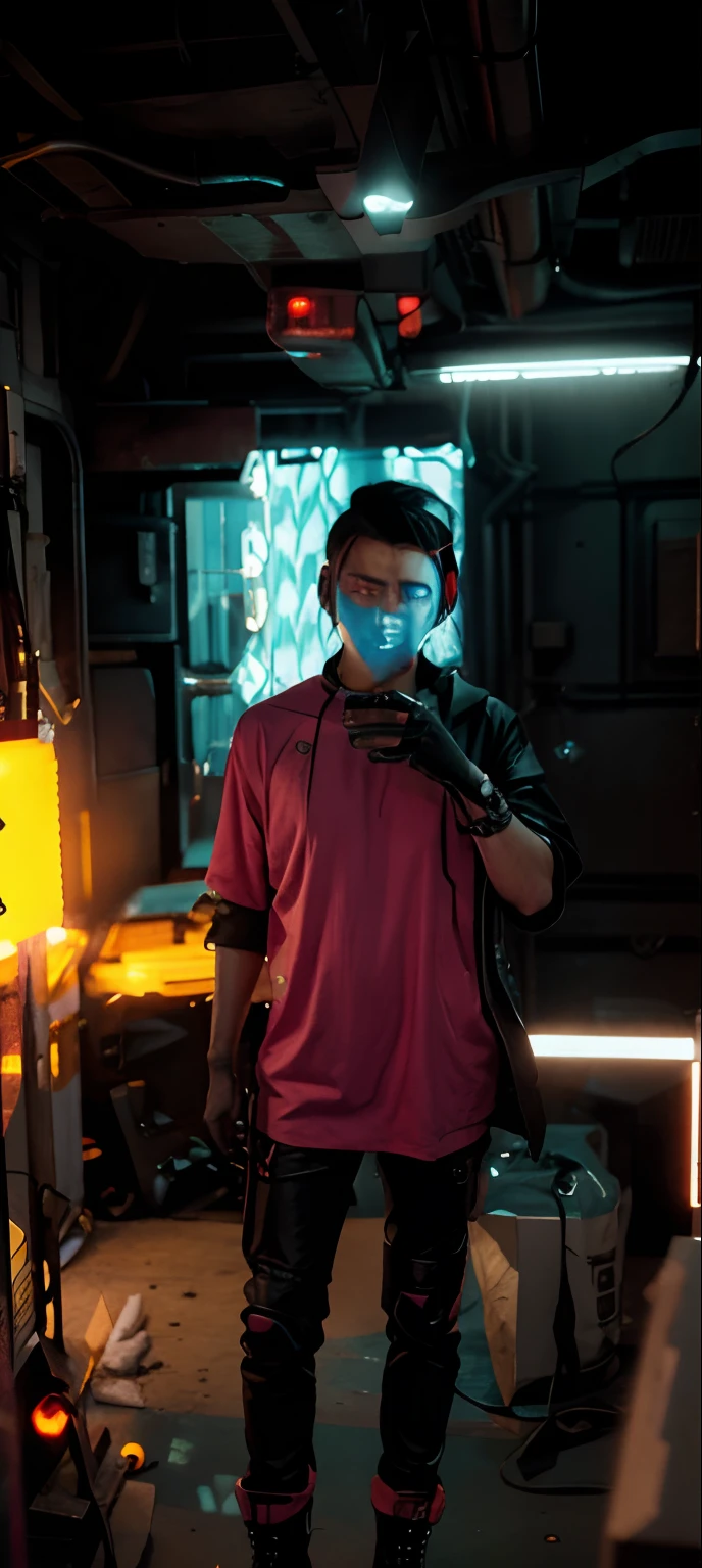 Change background to cyberpunk make face handsome.