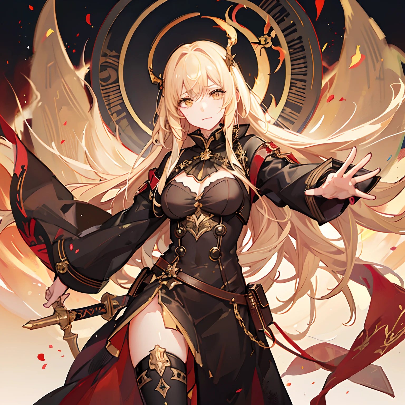 Enma Great Blonde's Golden Eyes Hell、In the golden hands are the dead who cry with twin swords, and sinners who cry in the fire、The jet-black gates of hell rise behind you