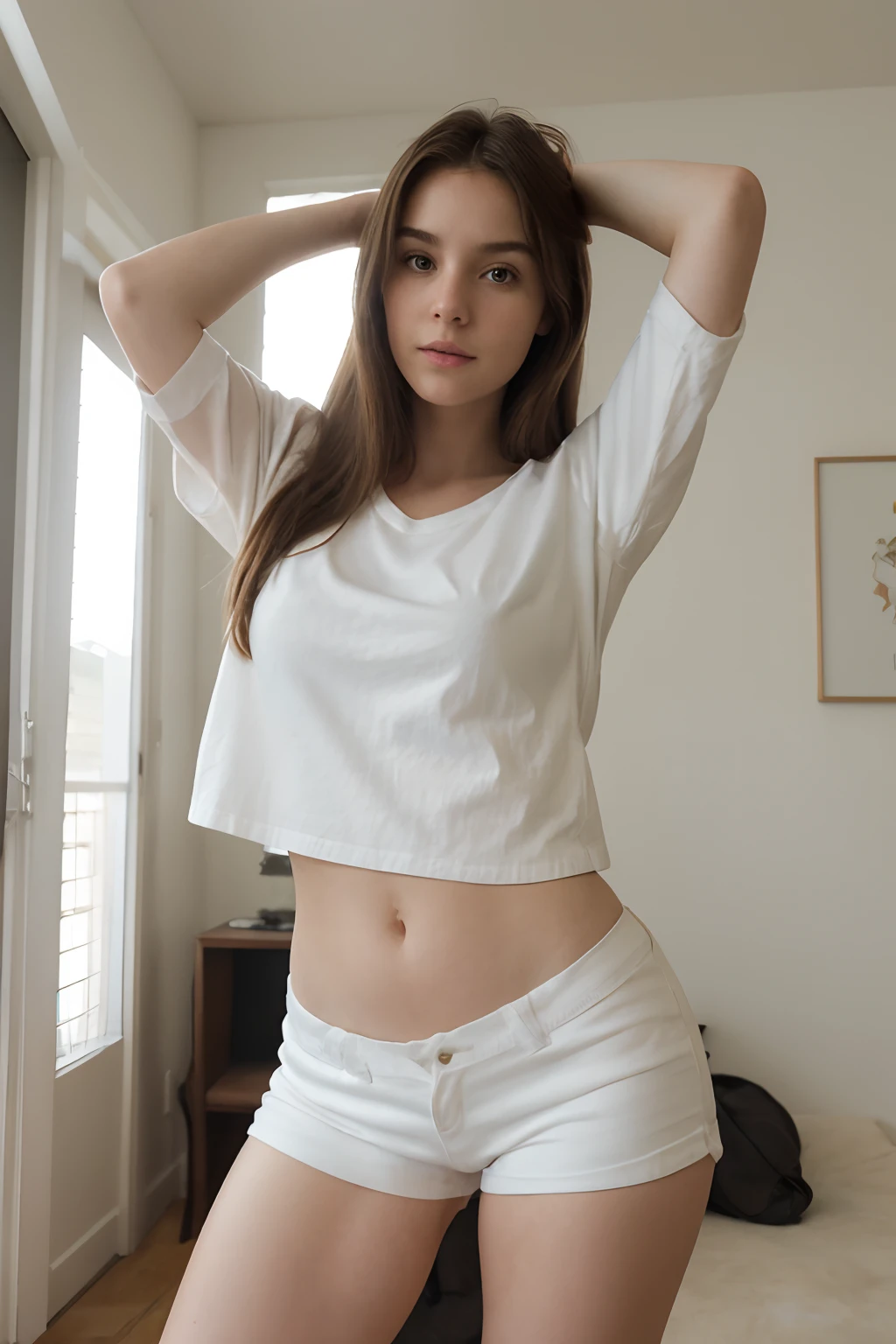 A 25-year-old virgin girl is wearing a thin white t-shirt and her whole body is singing. 64 K. HD color