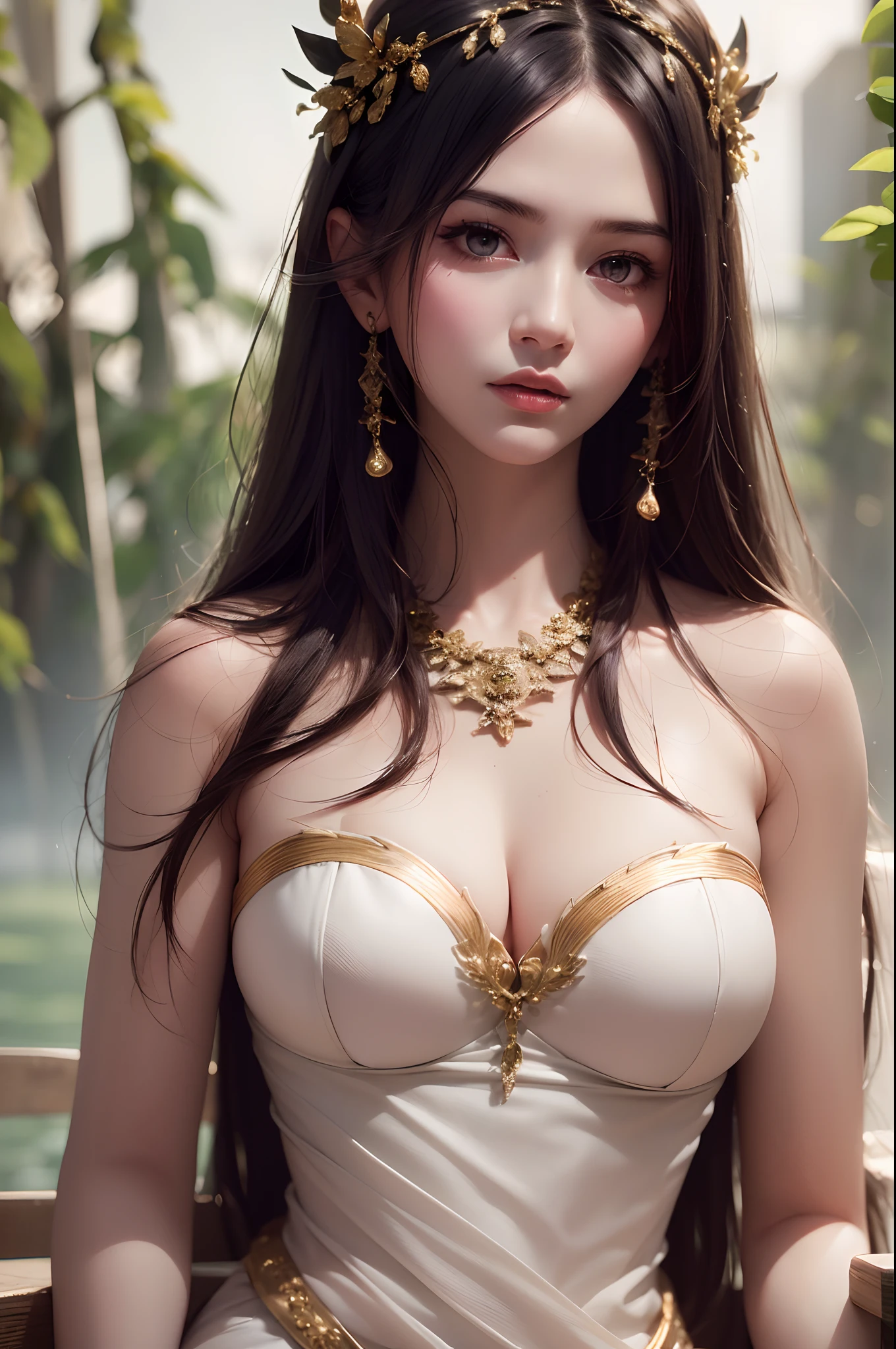 (Jade Beauty:1.1,Peerless Goddess:1.1,black hair:1.1,Enchanting eyes:1.1),(Best Quality,4k,8K,hight resolution,Masterpiece:1.2),Ultra-detailed,(Realistic,Photorealistic,photo-realistic:1.37),portrai,Vivid colors,Lush green environment,natural lighting,serene atmosphere,Graceful posture, perfect hand, Detailed finger, beautiful detail eyes, hairlong, Dressed in a translucent slit, translucent clothes, Face of the Goddess, Detailed Face, (((tmasterpiece))), (violet eyes)