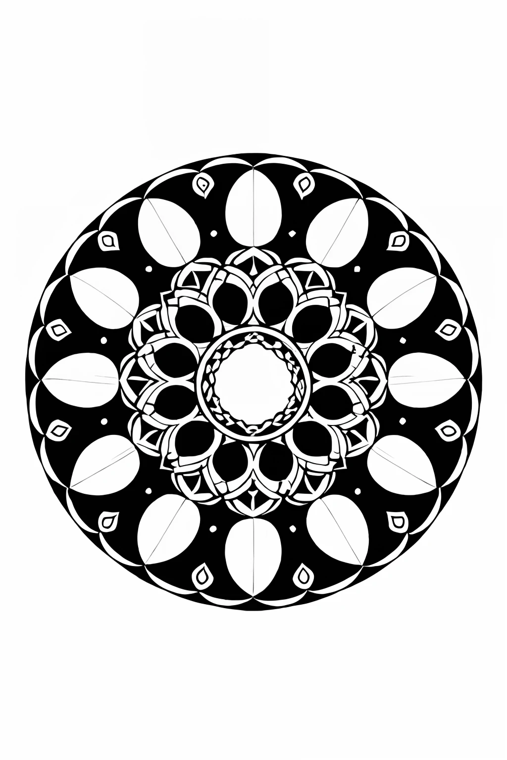coloring book、a Mandala、tulips、black-and-white、illustratio、White background