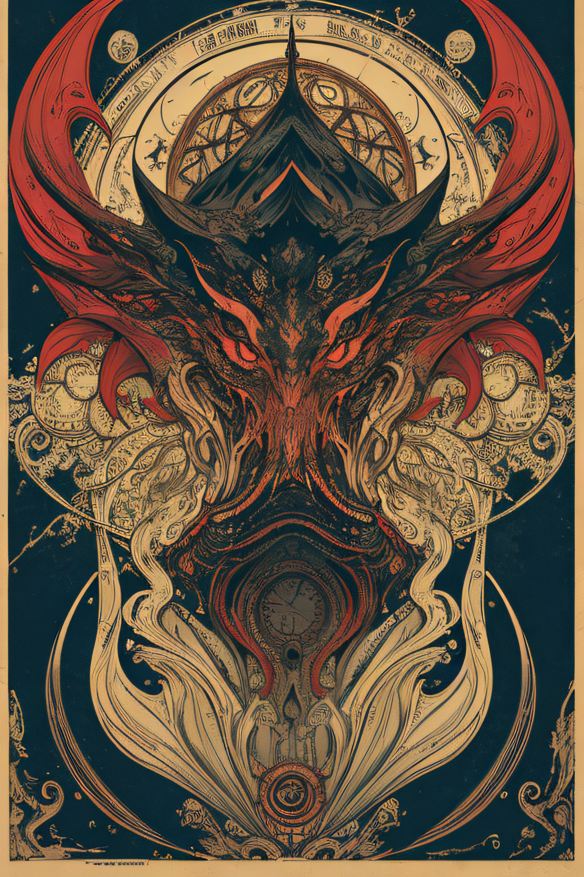 (Masterpiece, Best Quality), 8k Wallpaper, highly detailed, poster, Cthulhu, cosmic horror, 1950s, horror thriller cinematic movie poster, Bauhaus, shapes, lines, abstract, propaganda, gothic, movie poster, vintage,