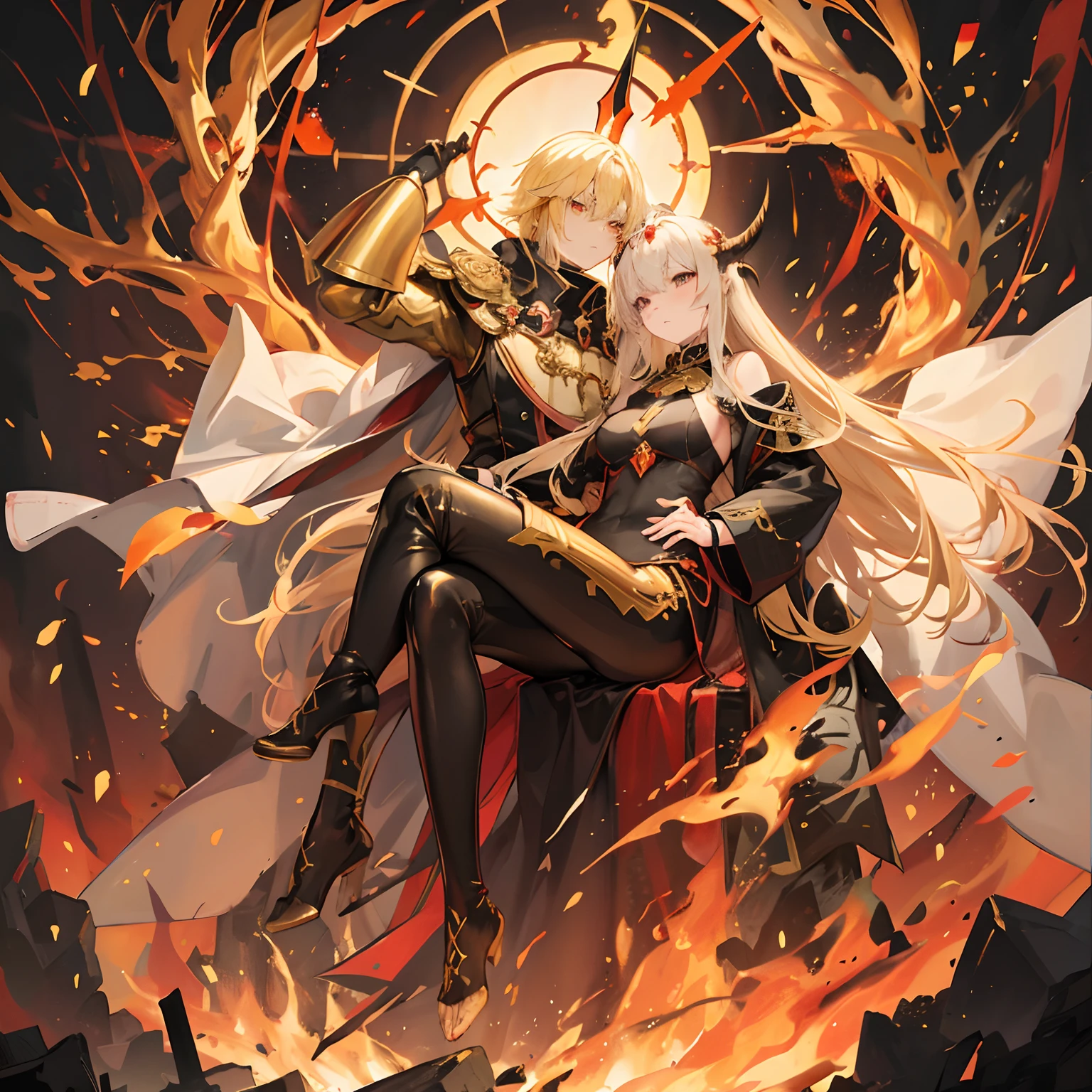 Enma Great Blonde's Golden Eyes Hell、In the golden hand、There are dead who cry with twin swords, And sinners who weep in the fire、The jet-black gates of hell tower behind youvolcanic magma