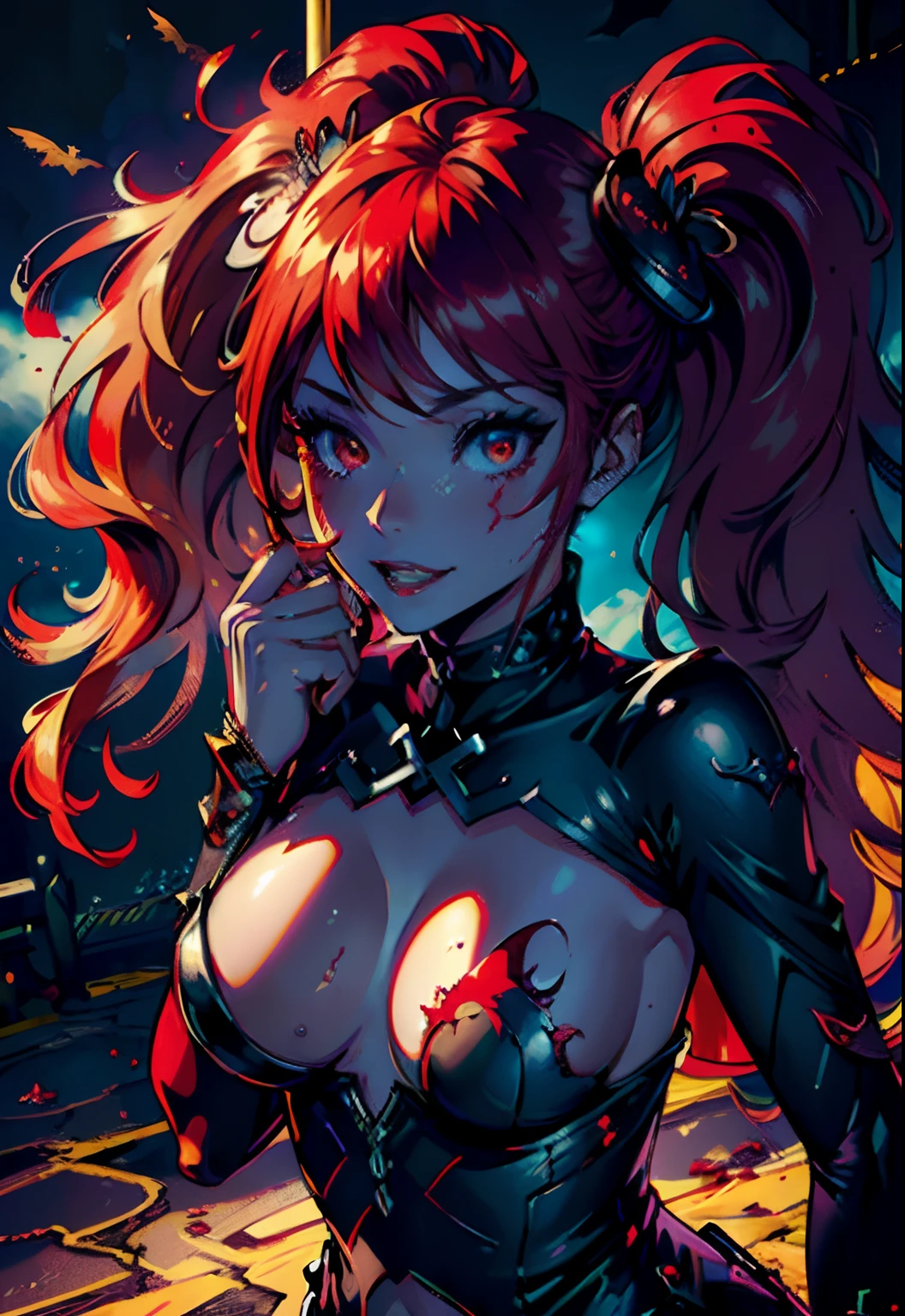 (((best quality))), (((ultra detailed))), (((masterpiece))), illustration,(The dark red blood cloud floats in the air,the red bat,blood magic),1girl,sex, perfect face,One of her hands waved a whip, volumetric lighting,sexy girl wowdk,crazy smile,red blood rain, crow,graveyard, fantasy, underground castle, ((muted colors, night, darkness)), makeup, mascara,translucent Skin, HALFTONE,cloud,LIGHT_PARTICLES,eldenring\(malenia\) 1girl, winged helmet, red cape, (malenia_blade:1.3), covered eyes, blood,red hair,(cursed_left_arm:1.3)