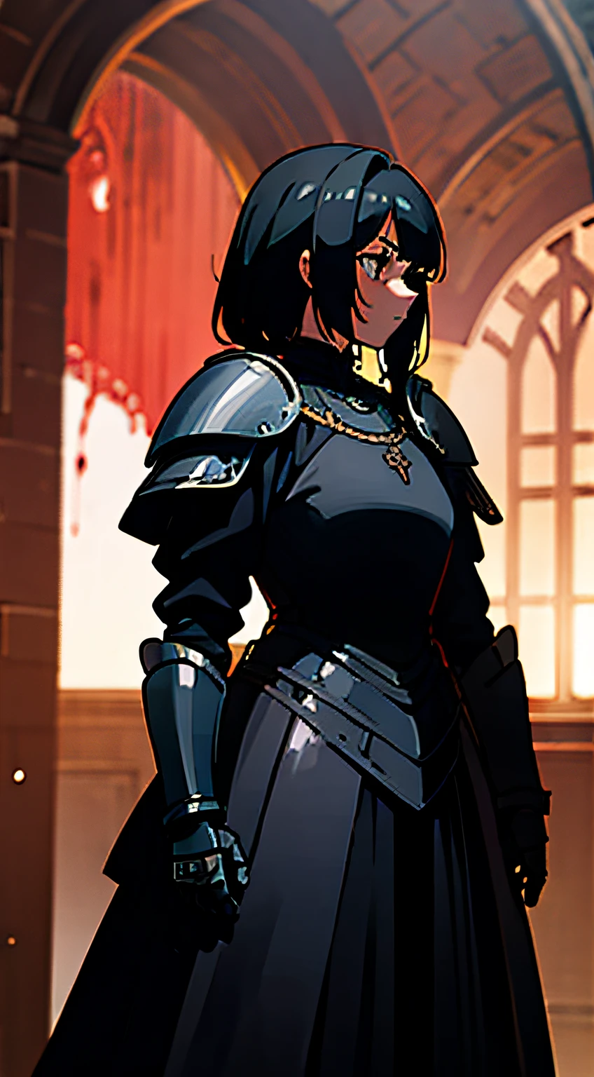 girl Knight with Black Armour in blood rain