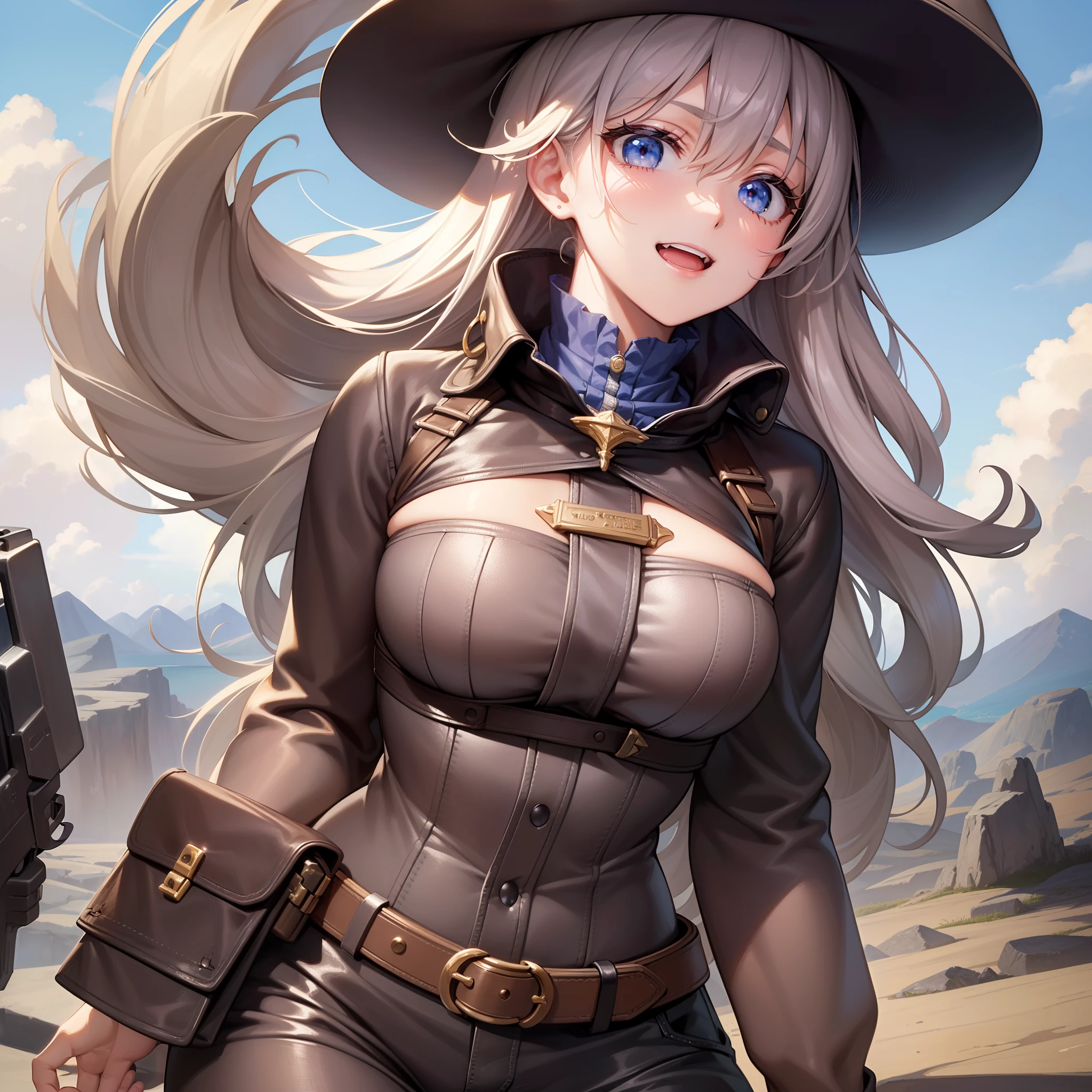 ((Finest quality)),(超A high resolution),(ultra-detailliert),((Best Anime)),sharpnes,vivid:1.1,The Art of Phenomenal Depictions, American Pioneer Era:1.5,Western drama,gun fight:1.3, ((1人の女性)),Invincible smile,outlaw