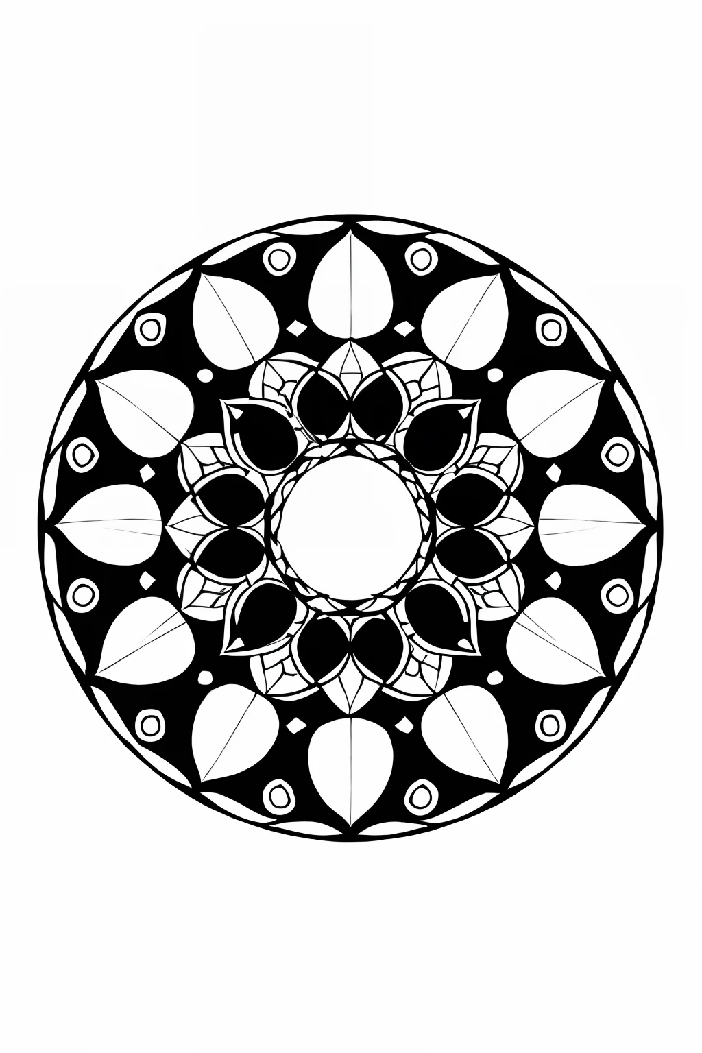 coloring book、a Mandala、tulips、black-and-white、illustratio、White background、Illustration only、Pattern only