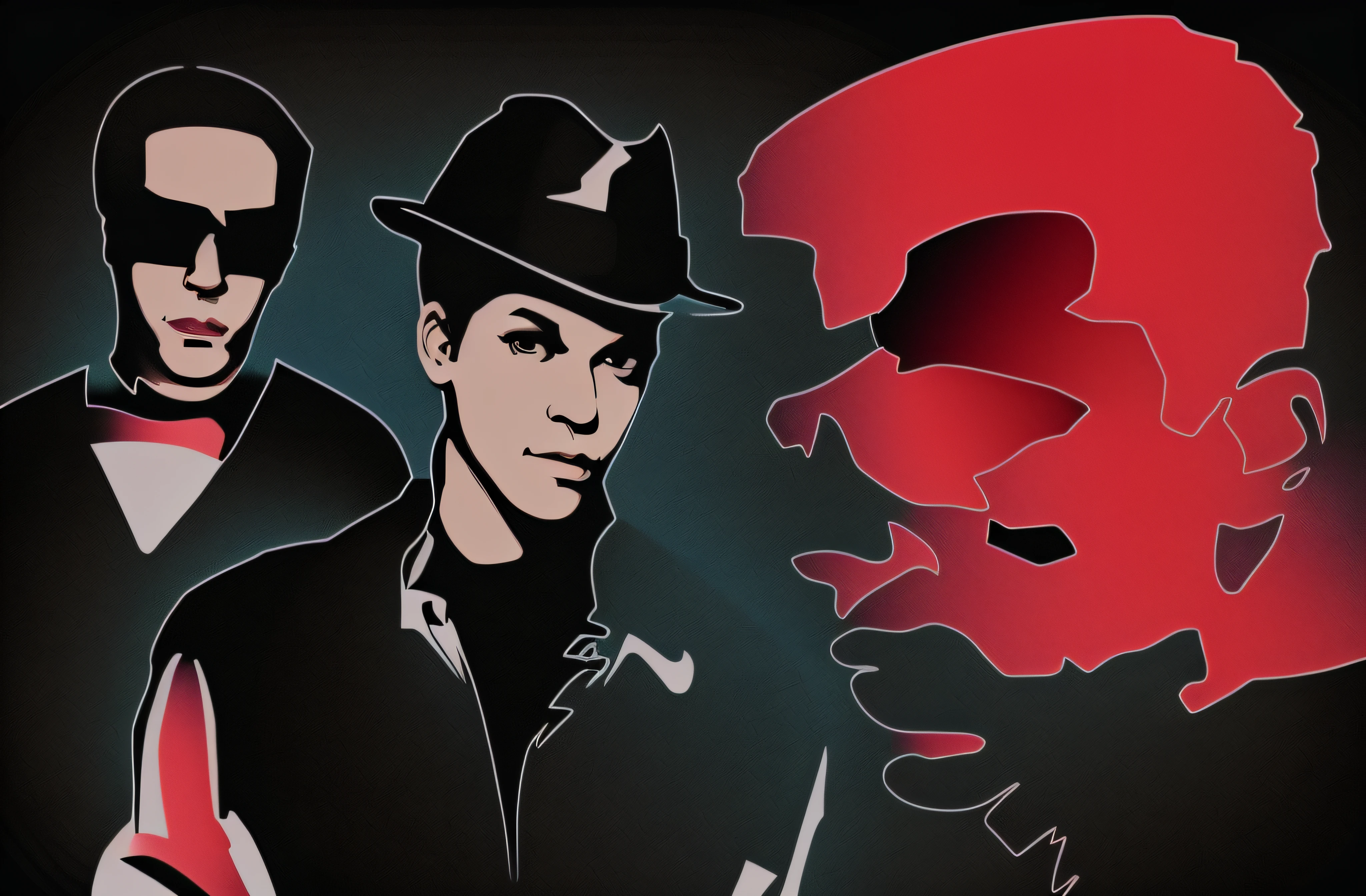 Black vinyl decal sticker, ((Terry Hall, Pauline Black, Suggs)) vector drawing, drawn in a noir style, vector style drawing, drawn in a neo - noir style, vector svg art, high contrast illustration, hd vector art, vector artwork