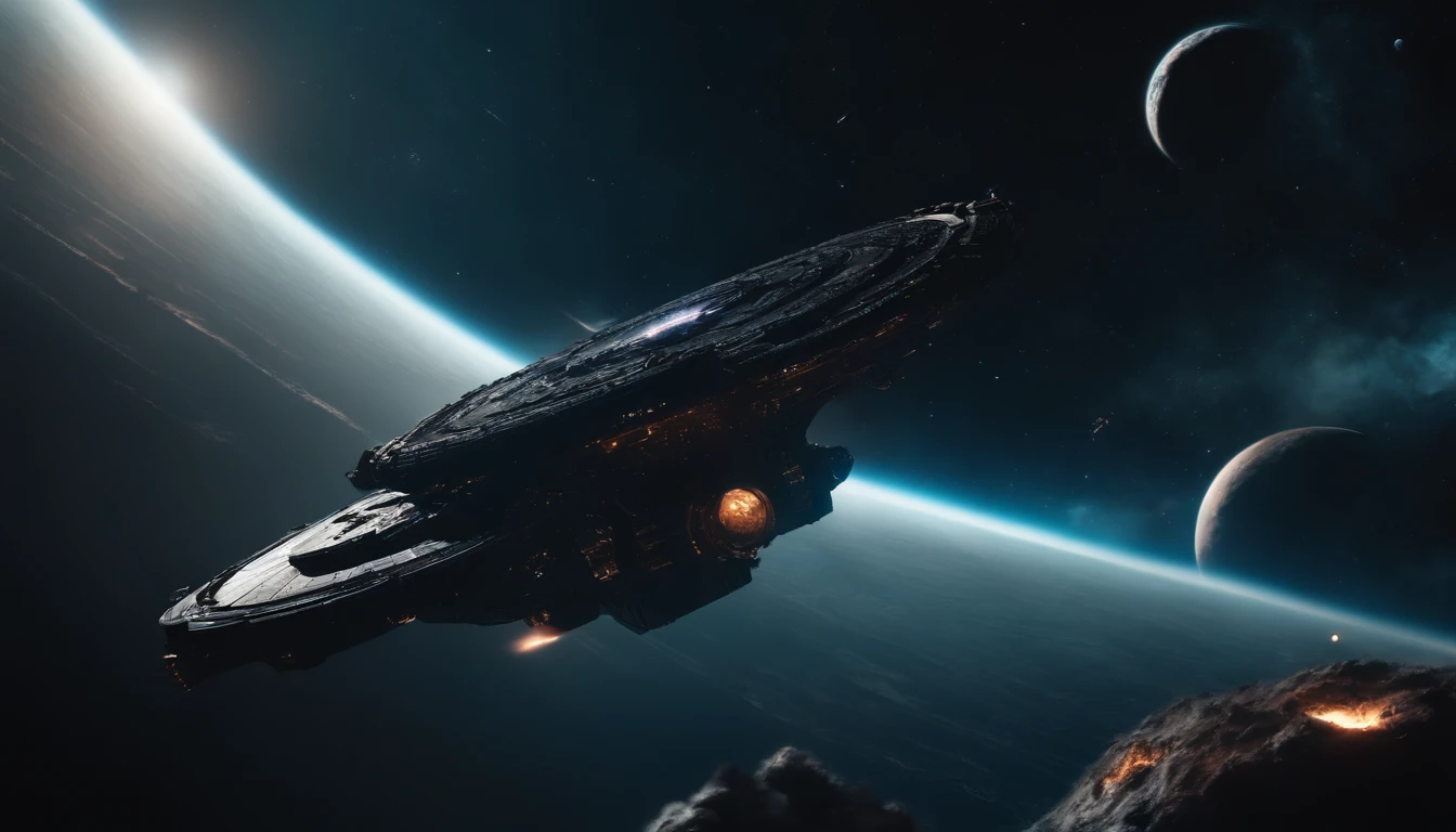 epic space battle in font of a black hole, epic, cinematic, perfect, sci-fi