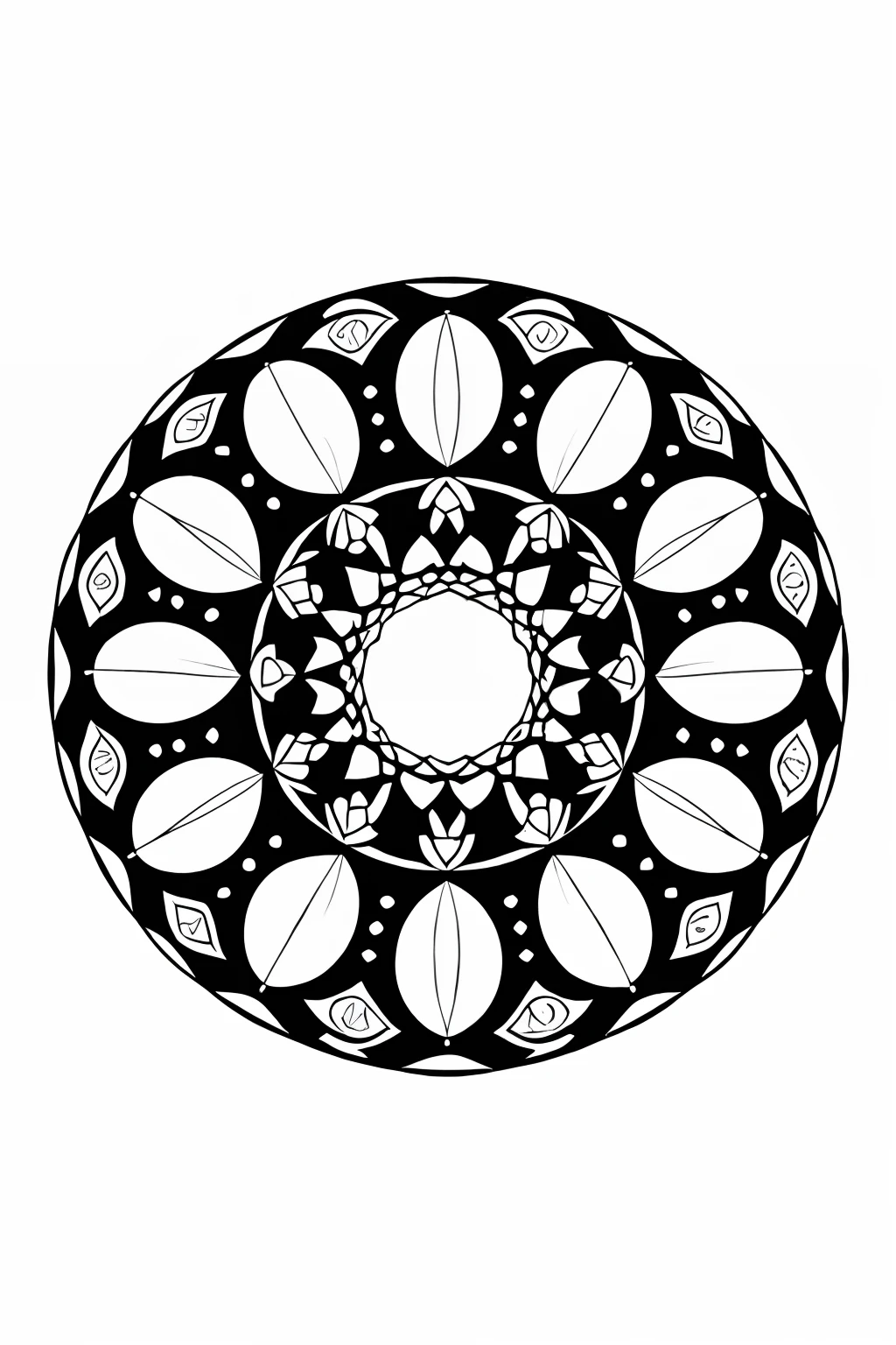 coloring book、a Mandala、tulips、black-and-white、illustratio、White background、Illustration only、Pattern only