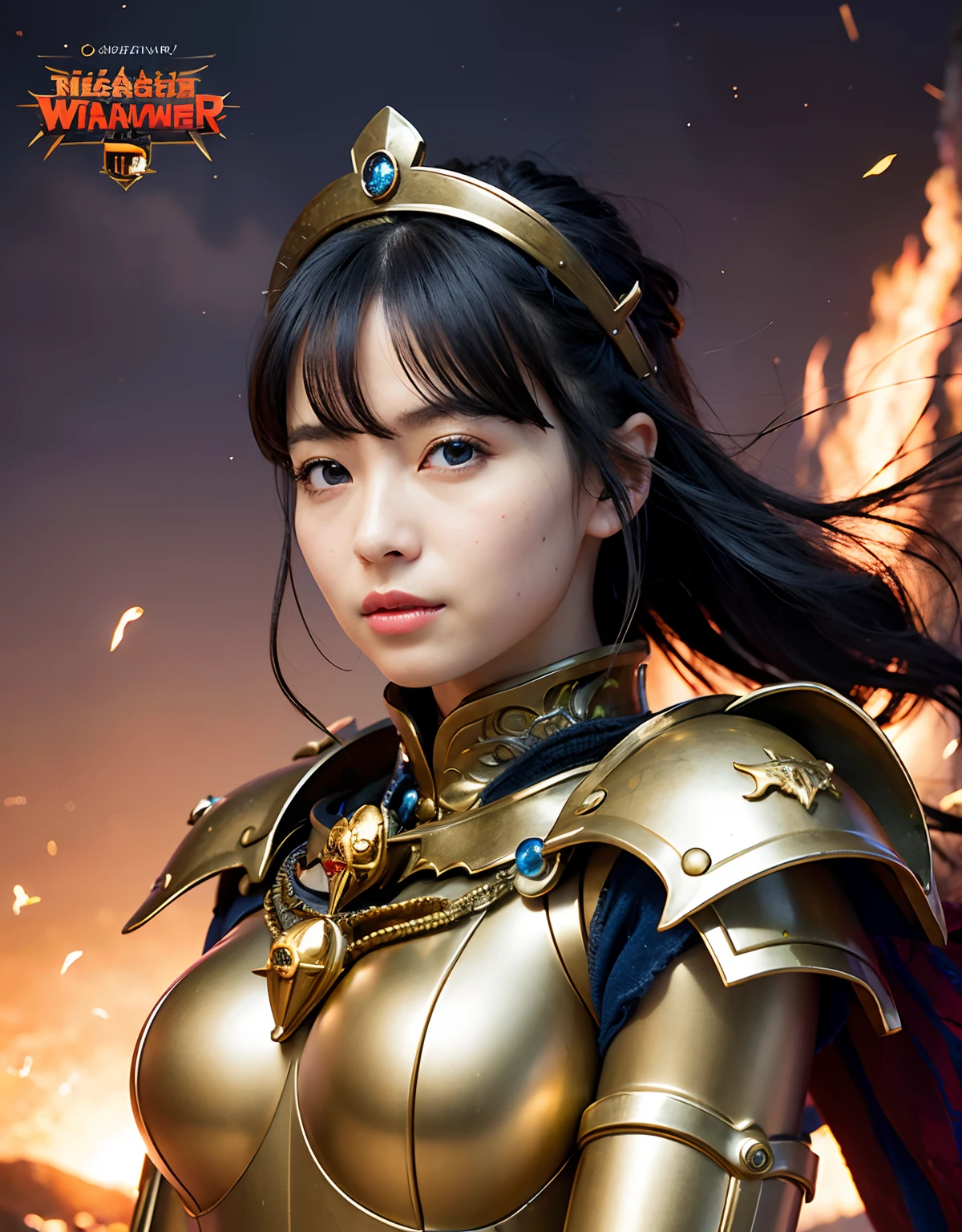 Professional , ​masterpiece、top-quality、photos realistic , 、top-quality、超A high resolution、(Photorealsitic:1.4)、Raw photo、depth of fields （Gemstone Gold Metal Body:1.9),(Matte White、Toostock、cleavage of the breast、（cleavage of the breast）、（Detailed Dragon Armor）、（Have the strongest weapon）、（(Random Hairstyles 1.6),Dark Fantasy,）explosions、intense fighting、（Precipitous cliffs),Dragon Gold Weapon,Mystical expression、Particles of light、Fight dragons、（Detailed Dragon Helmet),Gorgeous Silver Weapons ,（（ Dragon's dense and gorgeous sword）） , Beautiful knife   ,warhammer 40k ,Detail and gorgeous crown、（（Blue hair））、（Castle background）、、（（Gangle's forest background））、Beautiful Caucasian beauty、１a person、dynamic ungle,((()))、Smaller head、A smile、Castle background、Thin and beautiful female hands、cleavage of the breast、Soldier in iron armor on background、Mystical expression、Light Effects、intense fighting、Wind-effect、magic circles、With the legendary magic wand、（demonic wings）、Toostock、
