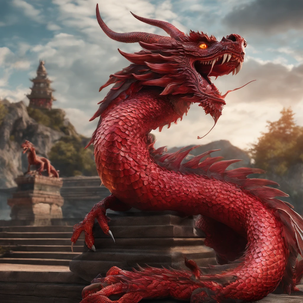 hot red scales along body,chinese dragon,blackfire surround,no wings,glowing eyes (best quality,4k,8k,highres,masterpiece:1.2),ultra-detailed,(realistic,photorealistic,photo-realistic:1.37),vivid colors,portraits,fiery lighting