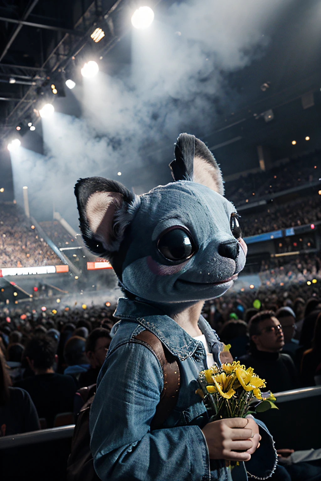 Stitch,Holding flowers at the concert