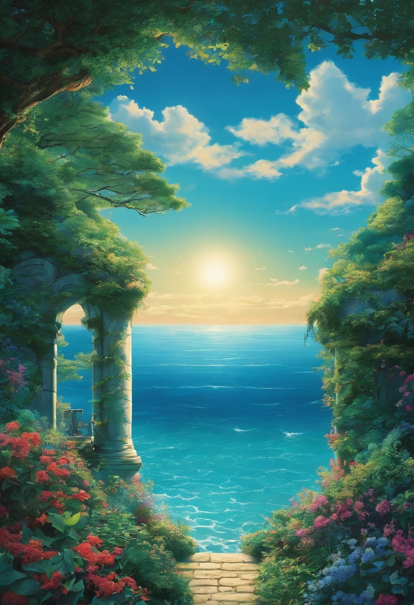 Ocean Dream Secret Garden Miyazaki Hayao Fresh Vast sky。