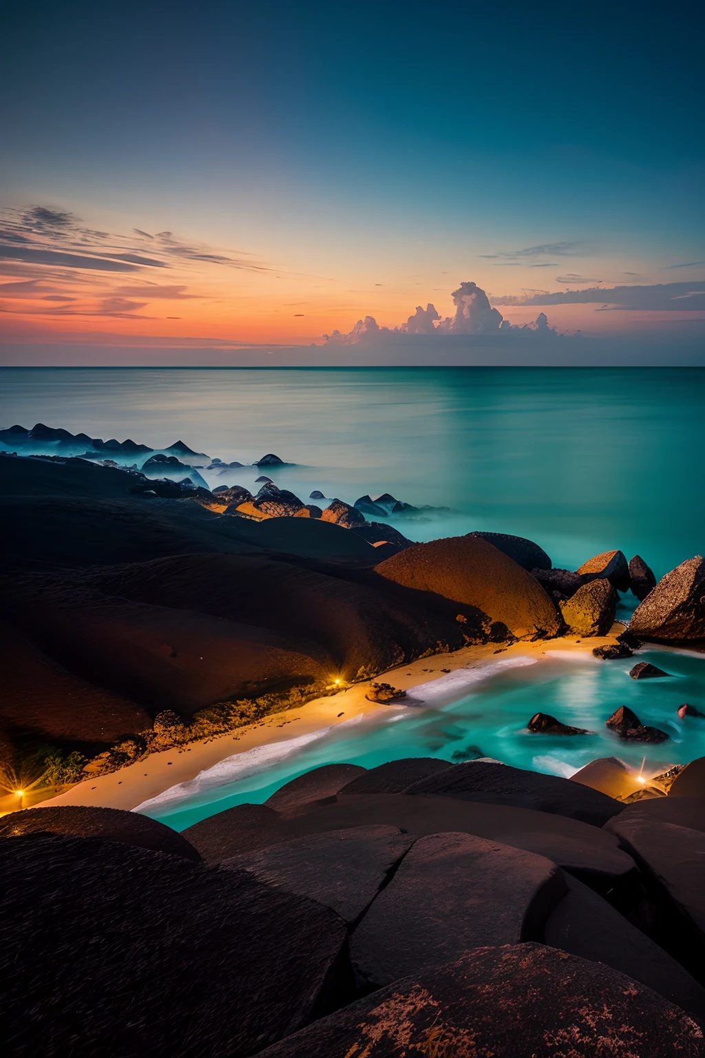 Coastal moonlight landscape, photography of Indonesia, inspired by the style of Ken Duncan well known as the pioneer of landscape, in making use of dodging and burning to edit a landscape image.