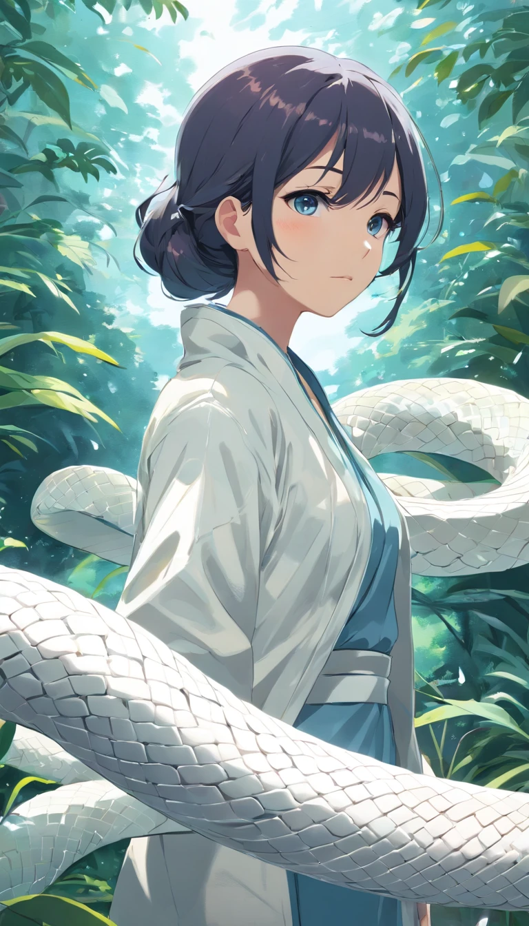 Large white snake facing the front、There are no people、Only snakes