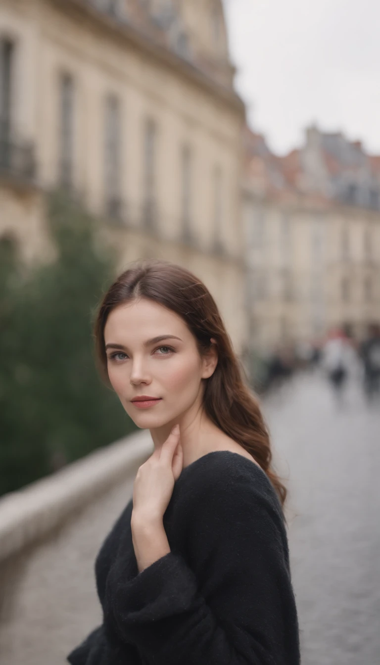 qualidade superior、obra prima、retrato de corpo inteiro、(Fotorrealista:1.4)、FOTO CRU、Uma mulher nua、Textura facial detalhada、, with full body, full body view frond side, Paris town background、