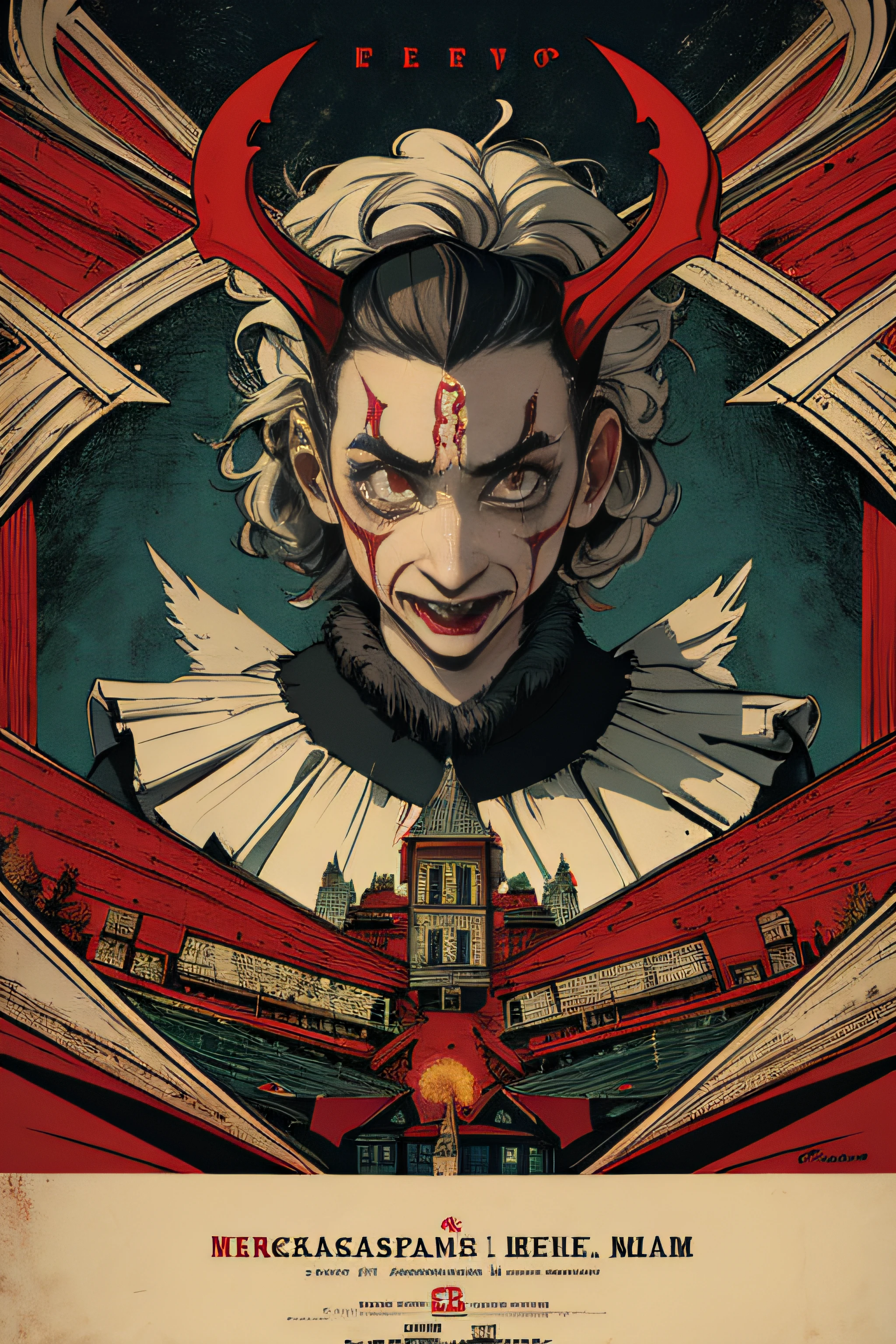(Masterpiece, Best Quality), 8k Wallpaper, highly detailed, poster, Krampus, vintage horror, 1940s, Christmas horror thriller cinematic movie poster, Bauhaus, shapes, lines, abstract, propaganda, gothic, movie poster, vintage,