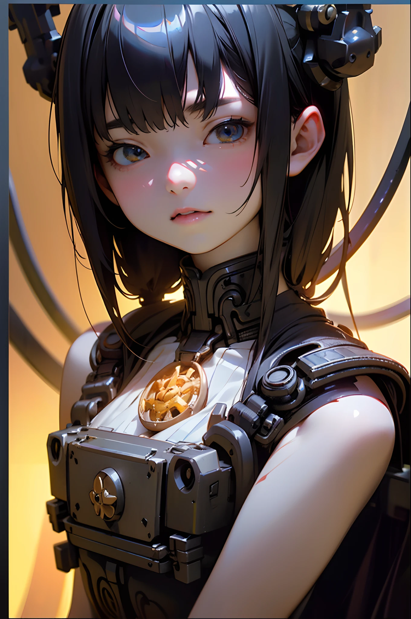 ((Best quality)), ((masterpiece)), (highly detailed:1.3), 3D,Shitu-mecha, beautiful cyberpunk women with her mecha in the ruins of city from a forgoten war, ancient technology,HDR (High Dynamic Range),Ray Tracing,NVIDIA RTX,Super-Resolution,Unreal 5,Subsurface scattering,PBR Texturing,Post-processing,Anisotropic Filtering,Depth-of-field,Maximum clarity and sharpness,Multi-layered textures,Albedo and Specular maps,Surface shading,Accurate simulation of light-material interaction,Perfect proportions,Octane Render,Two-tone lighting,Low ISO,White balance,Rule of thirds,Wide aperature,8K RAW,Efficient Sub-Pixel,sub-pixel convolution,luminescent particles,light scattering,Tyndall effect, look at viewers.