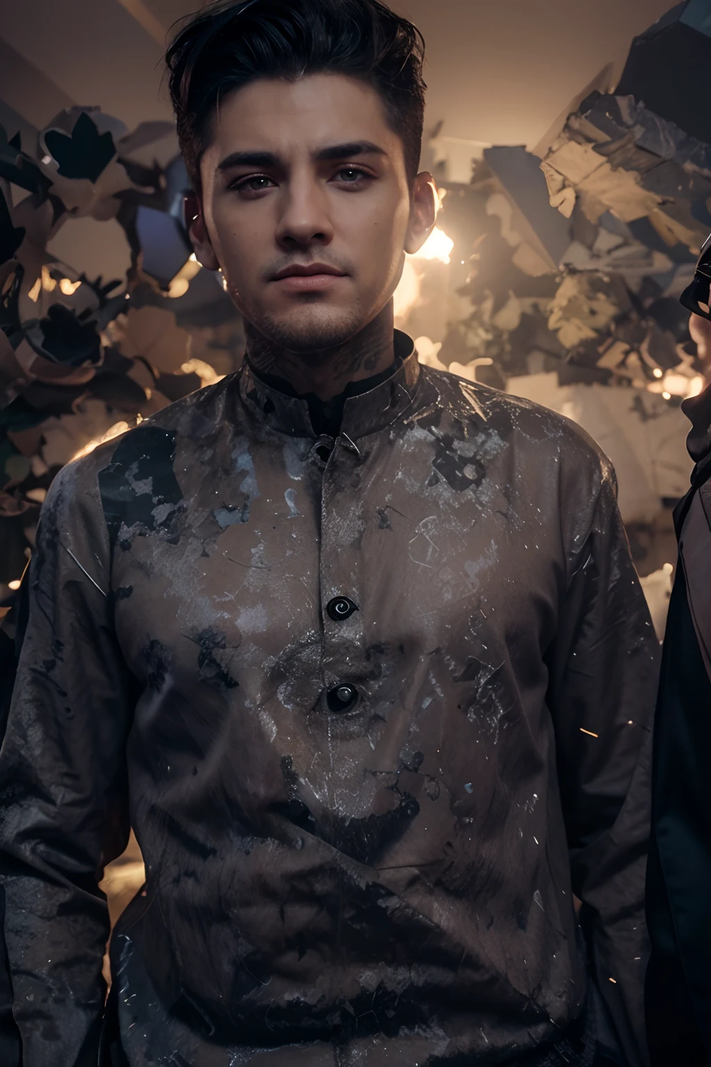 Change background cyberpunk handsome , boy realistic face, 8k, ultra realistic, in whiteface