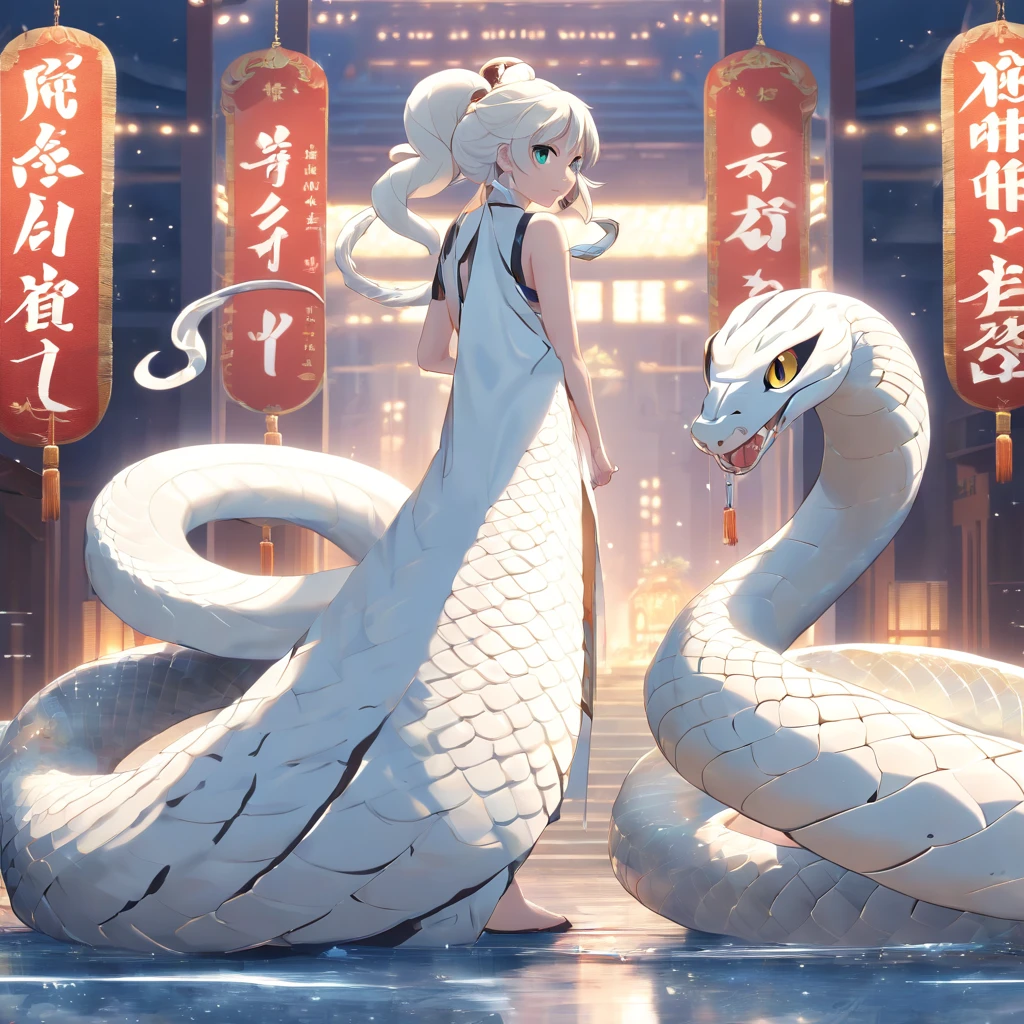 The symmetrical composition,epic lighting,Wind and cloud special effects,Pixar style super cute (Anthropomorphic White Snake:1.5), Wearing Hanfu and Crystal Crown, Standing, charming big eyes, nice tail, Standing, Surreal, Super fine, Luxurious, elegant standing, charming big eyes, nice tail, Standing, Surreal,/Imagine Prompt: insanely detailed and intricat, Hyper maximalist, Elegant, ornate, Hyper realistic, Ultra DetailsUltra Detail, Luxurious, Elegant, with an intricate, Gorgeous, Illusion Engine, Octane Rendering, 8K, Vleischulrealism